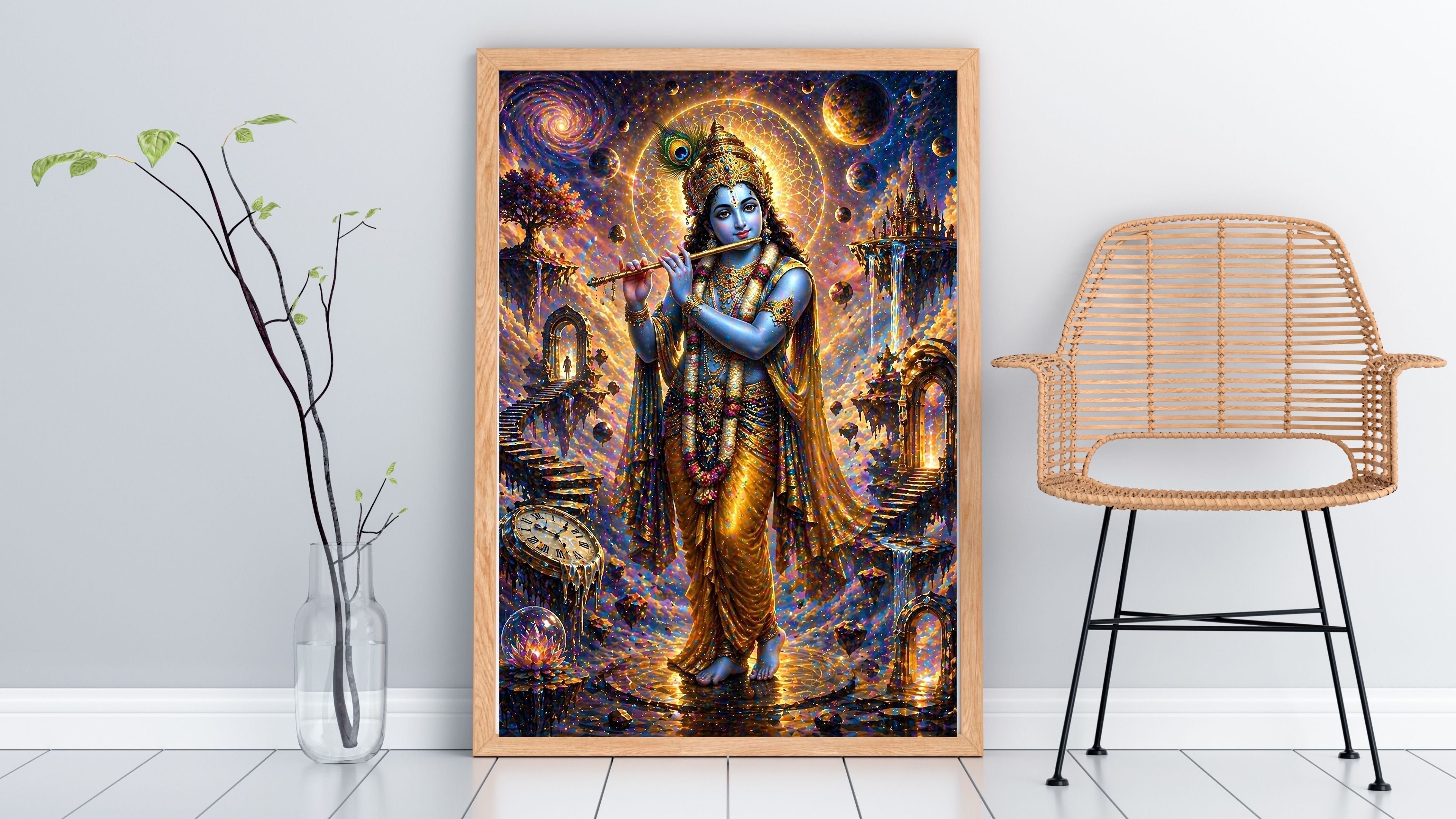Lord Krishna Wall Art Printable, Krishna Digital Download, Hindu Wall Decor, Spiritual Home Decor, Pooja Room Art, Krishna Poster, Temple Artwork|sp48