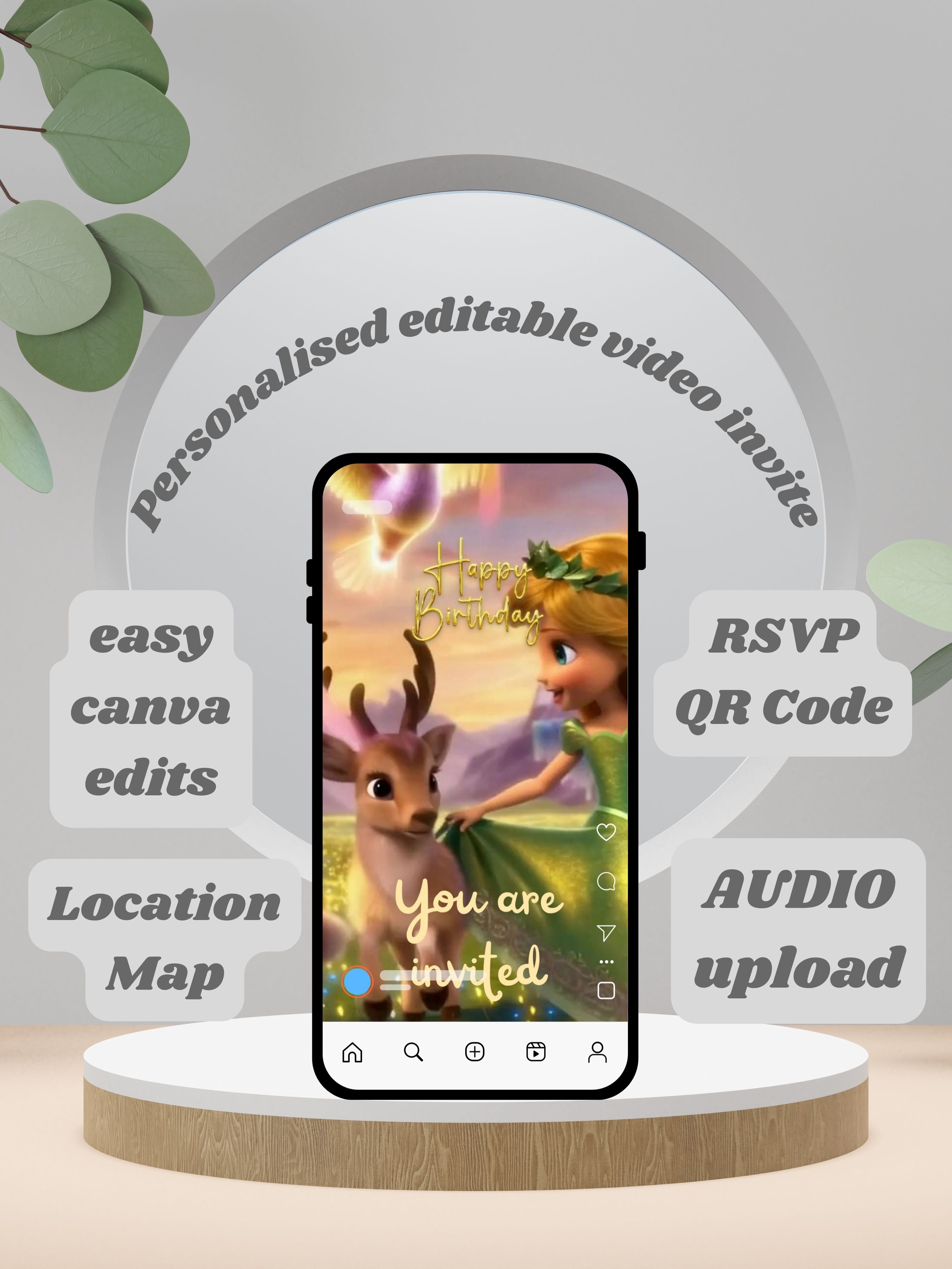 Commercial use NATURE THEME Editable Birthday Video Invitation | Canva Pro Template | Woodland Kids Party Invite | Instant Download|ki8c