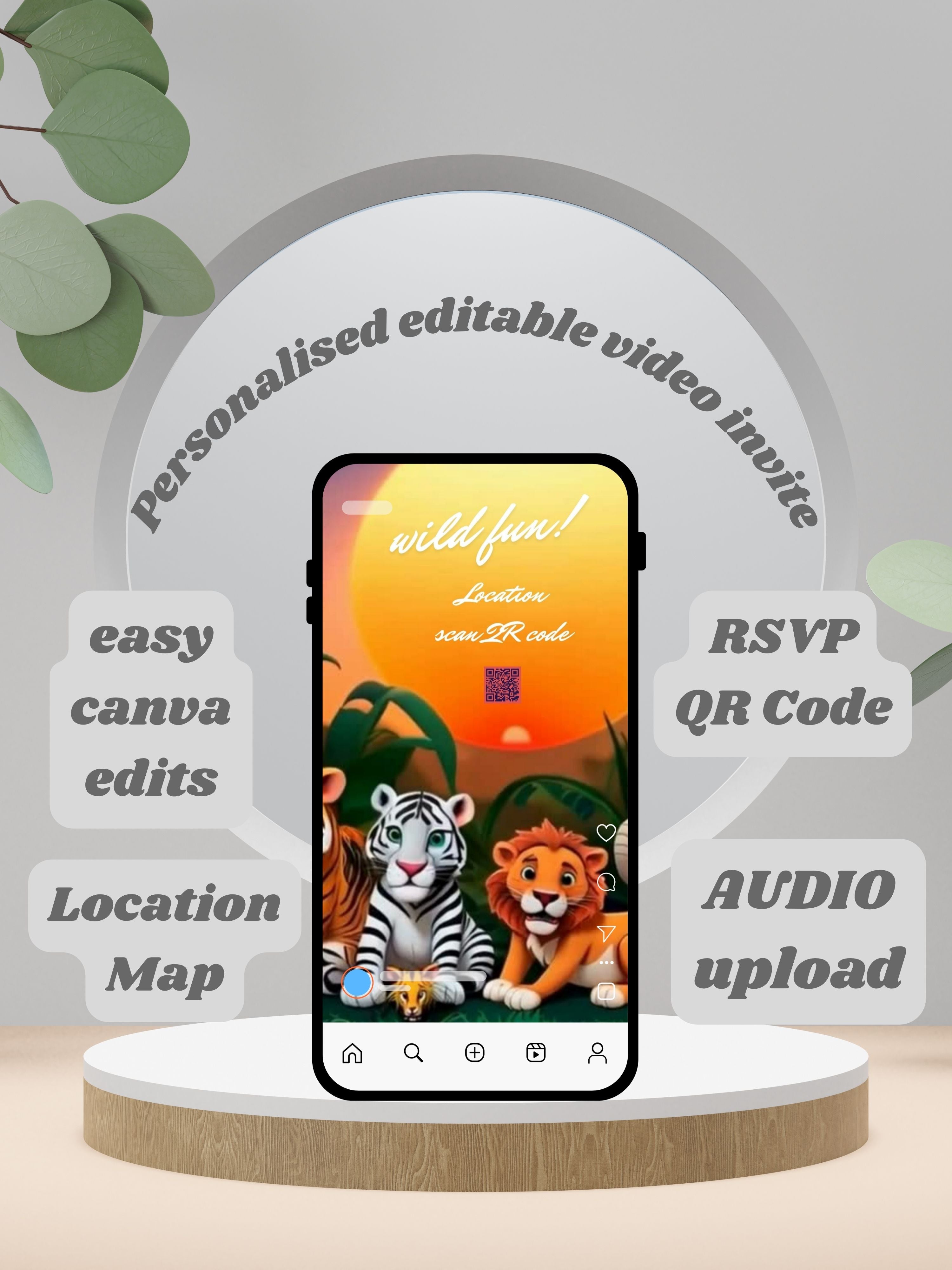 ANIMAL THEME Birthday Invitation Video | Editable Canva pro Template | Kids Party Invite | ki28