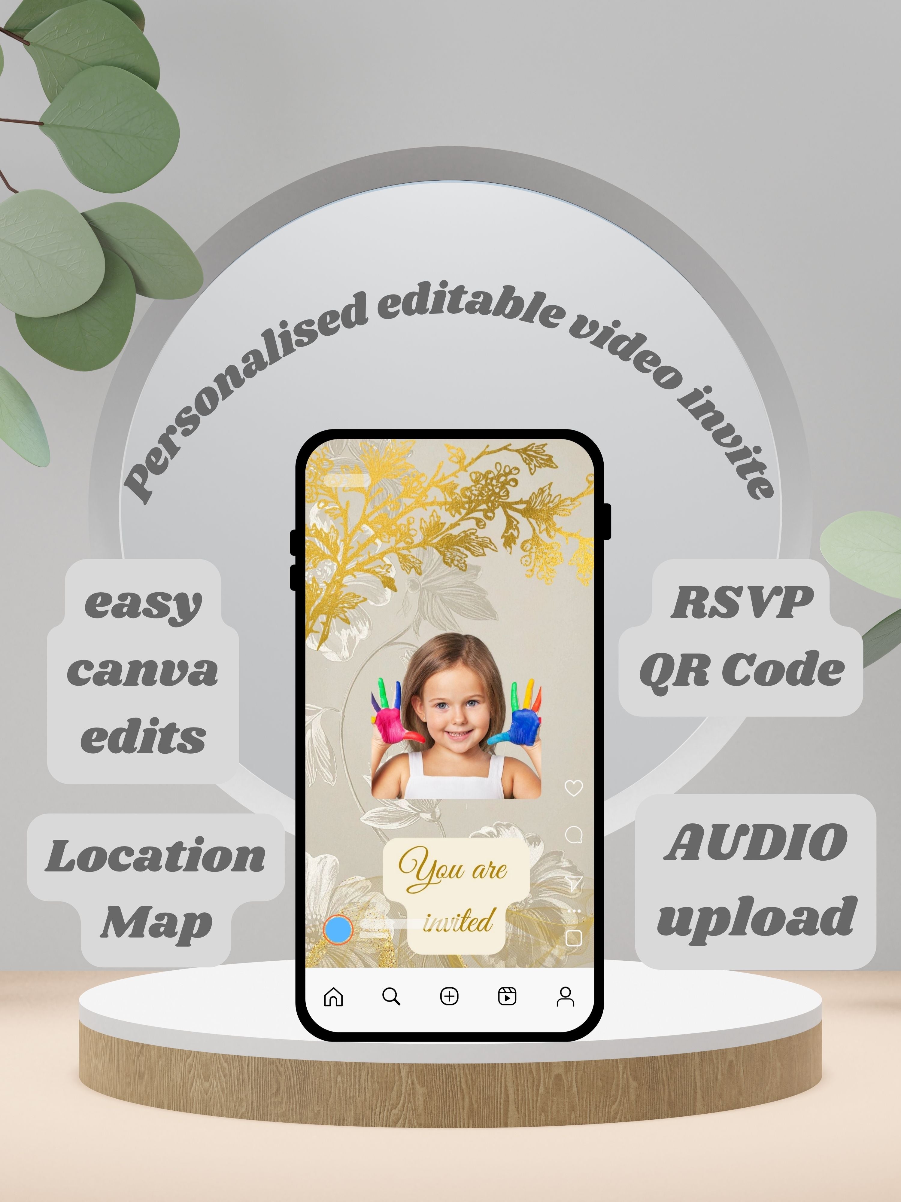Commercial use NATURE THEME Editable Birthday Video Invitation | Canva Pro Template | Woodland Kids Party Invite | Instant Download|ki15c