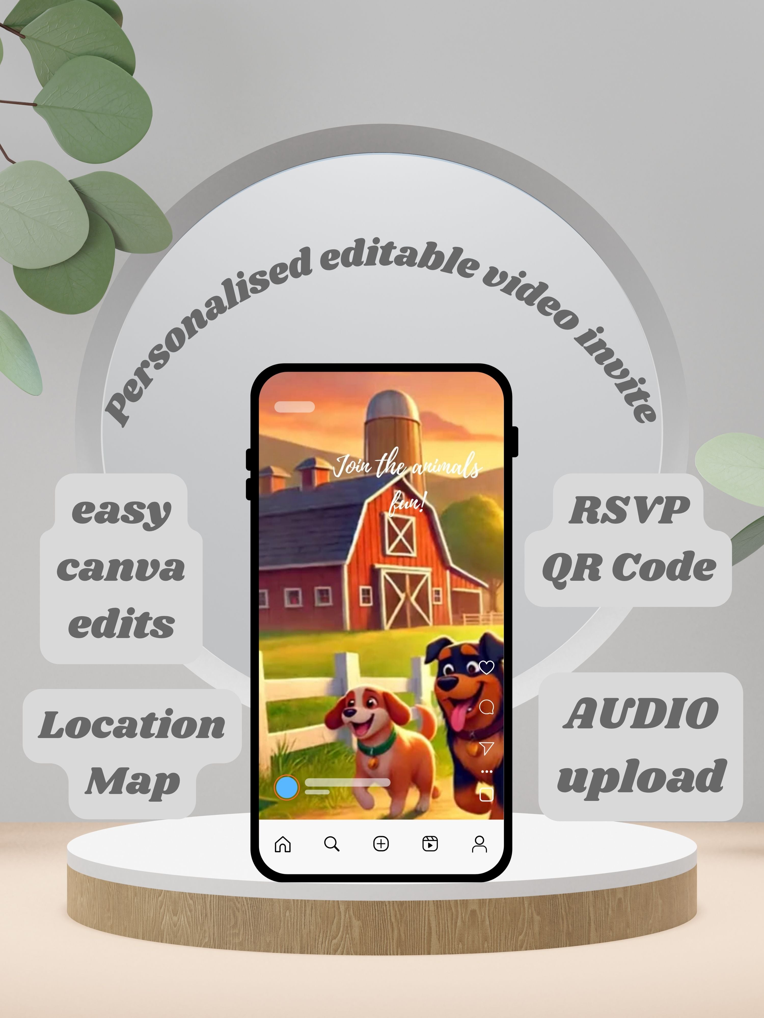 commercial use ANIMAL THEME Birthday Invitation Video | Editable Canva pro Template | Kids Party Invite | ki46c