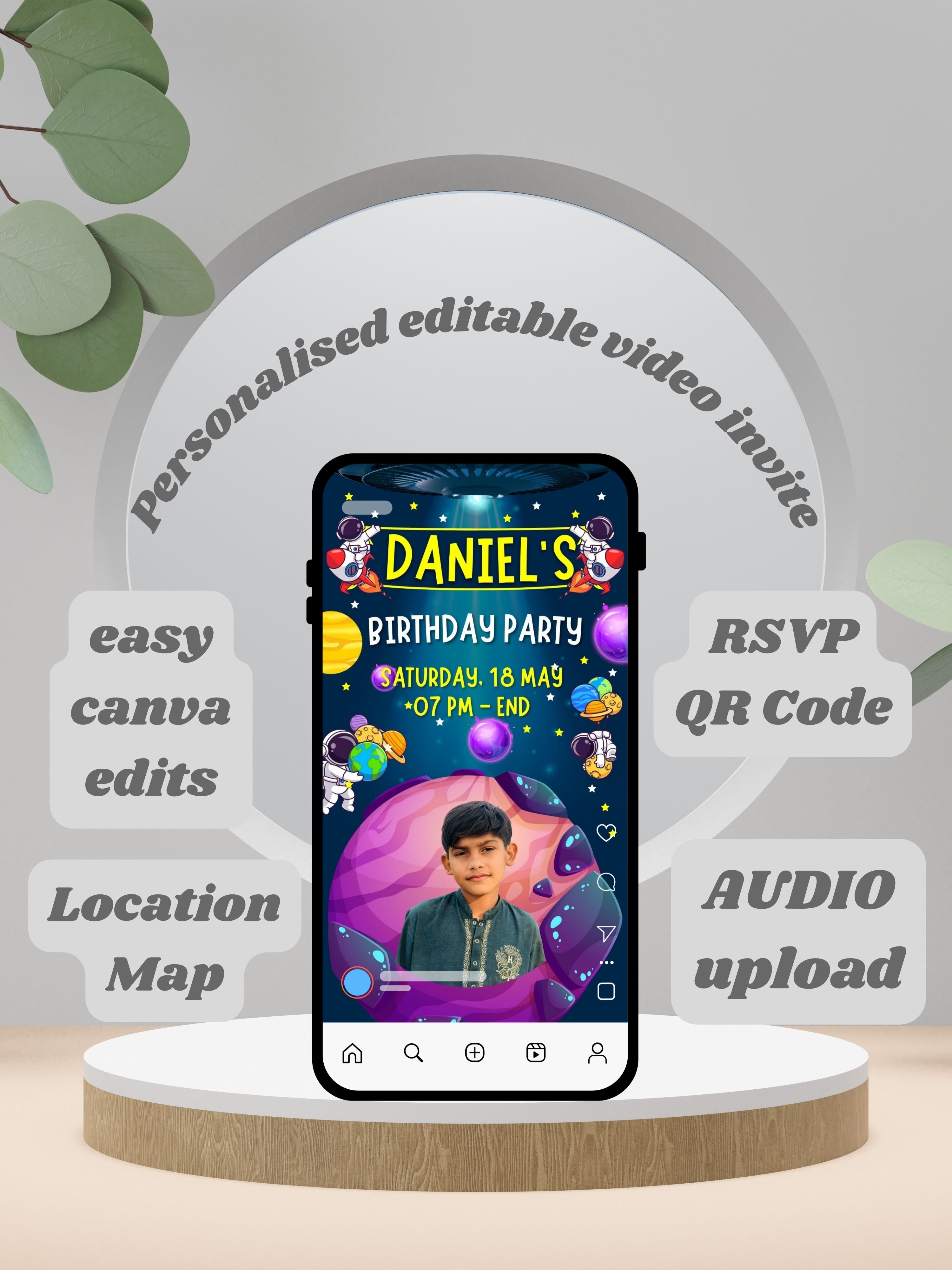 ASTRONAUT kids Space Birthday Video Invitation | Astronaut Kids Party Canva Pro Template | Rocket Theme Invite| Instant Download|ki31