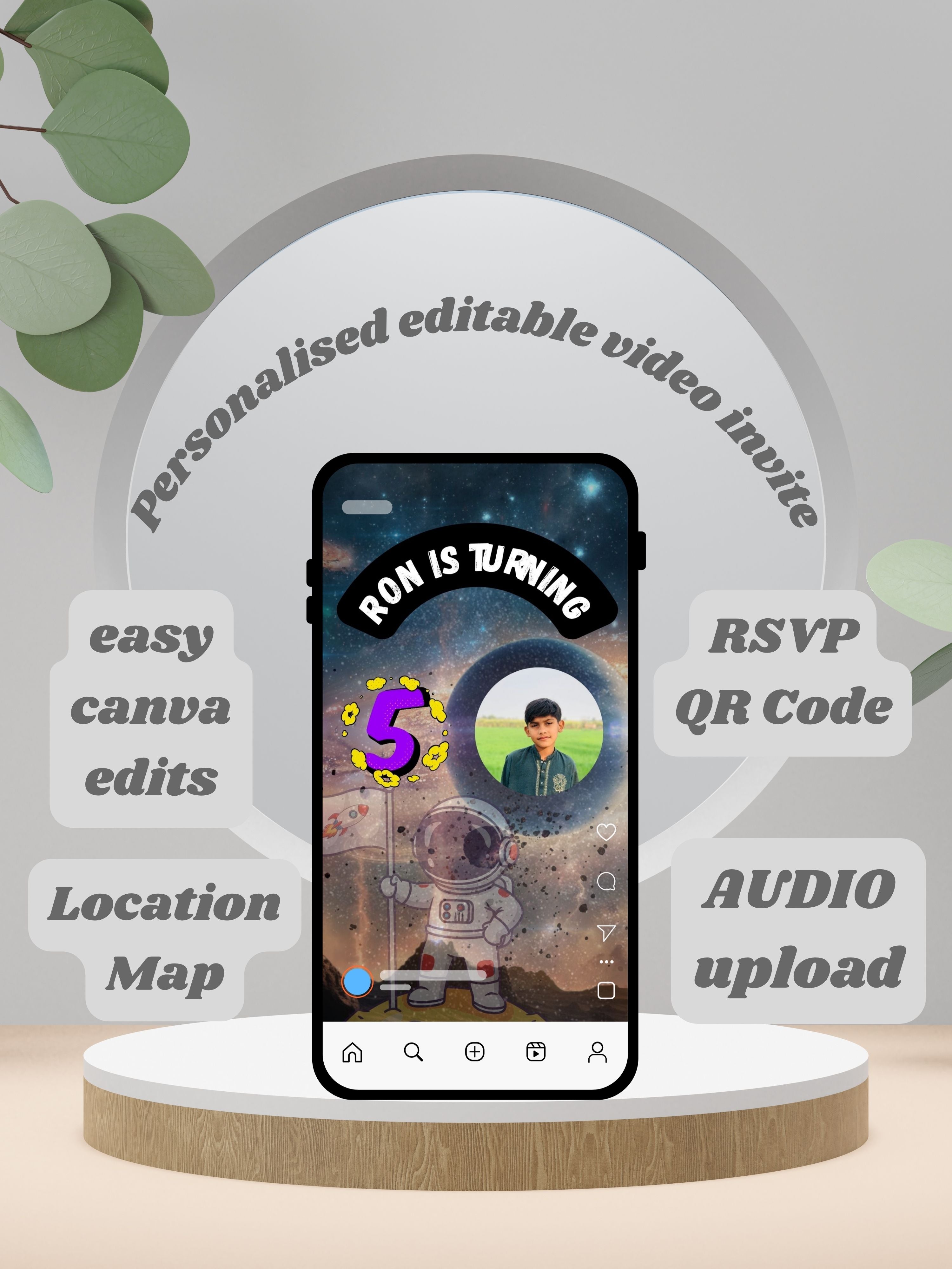 Commercial use ASTRONAUT kids Space Birthday Video Invitation | Astronaut Kids Party Canva Pro Template | Rocket Theme Invite| Instant Download|ki38c