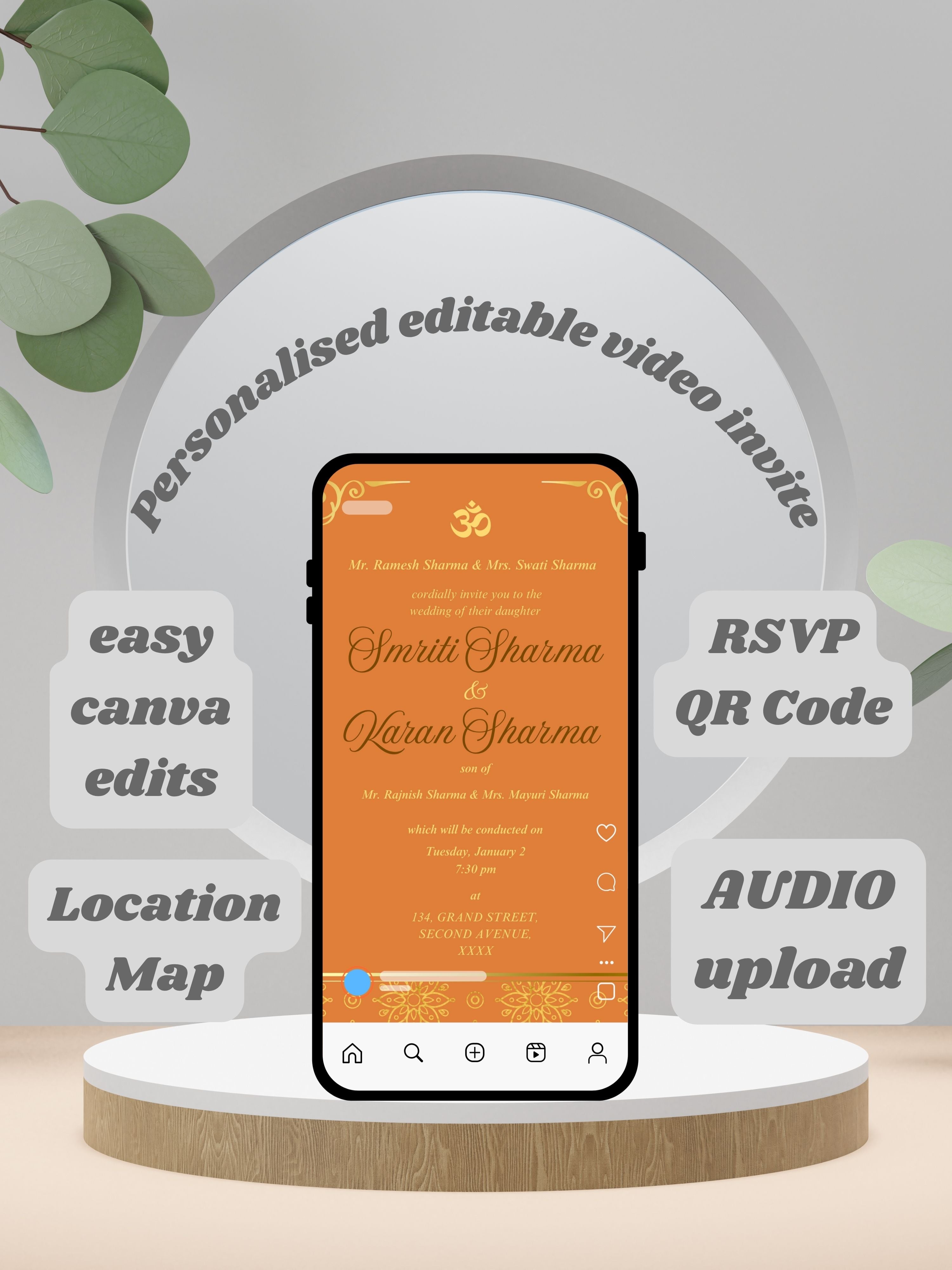 WI0020C-Commercial Use HINDU WEDDING Invitation Video Template | Editable Indian Wedding Invite | Canva Digital Wedding Invitation | Luxury Save the Date | Wedding Video