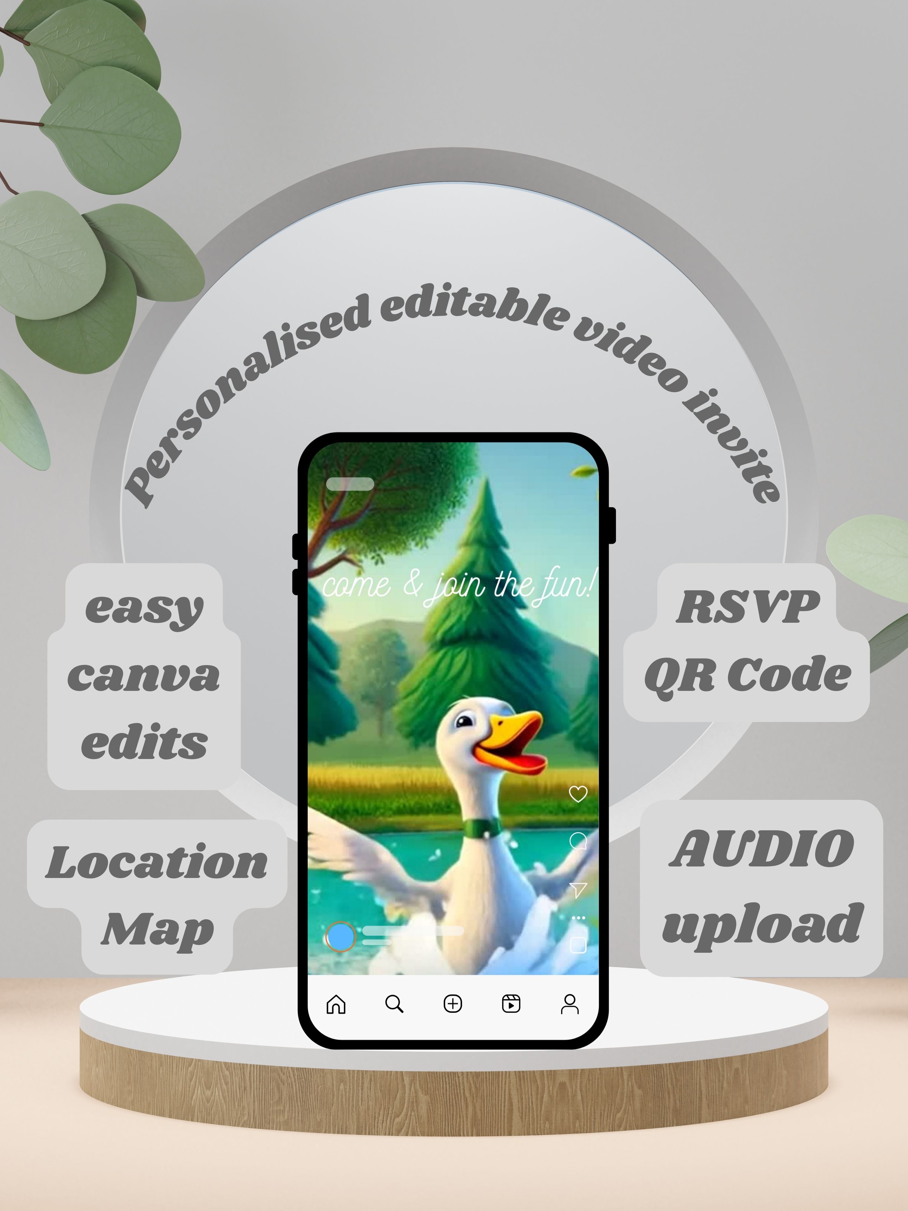 Commercial use Editable BIRDS Birthday Video Invitation | Canva Template | Cute Kids Party Invite | Instant Download|ki17c