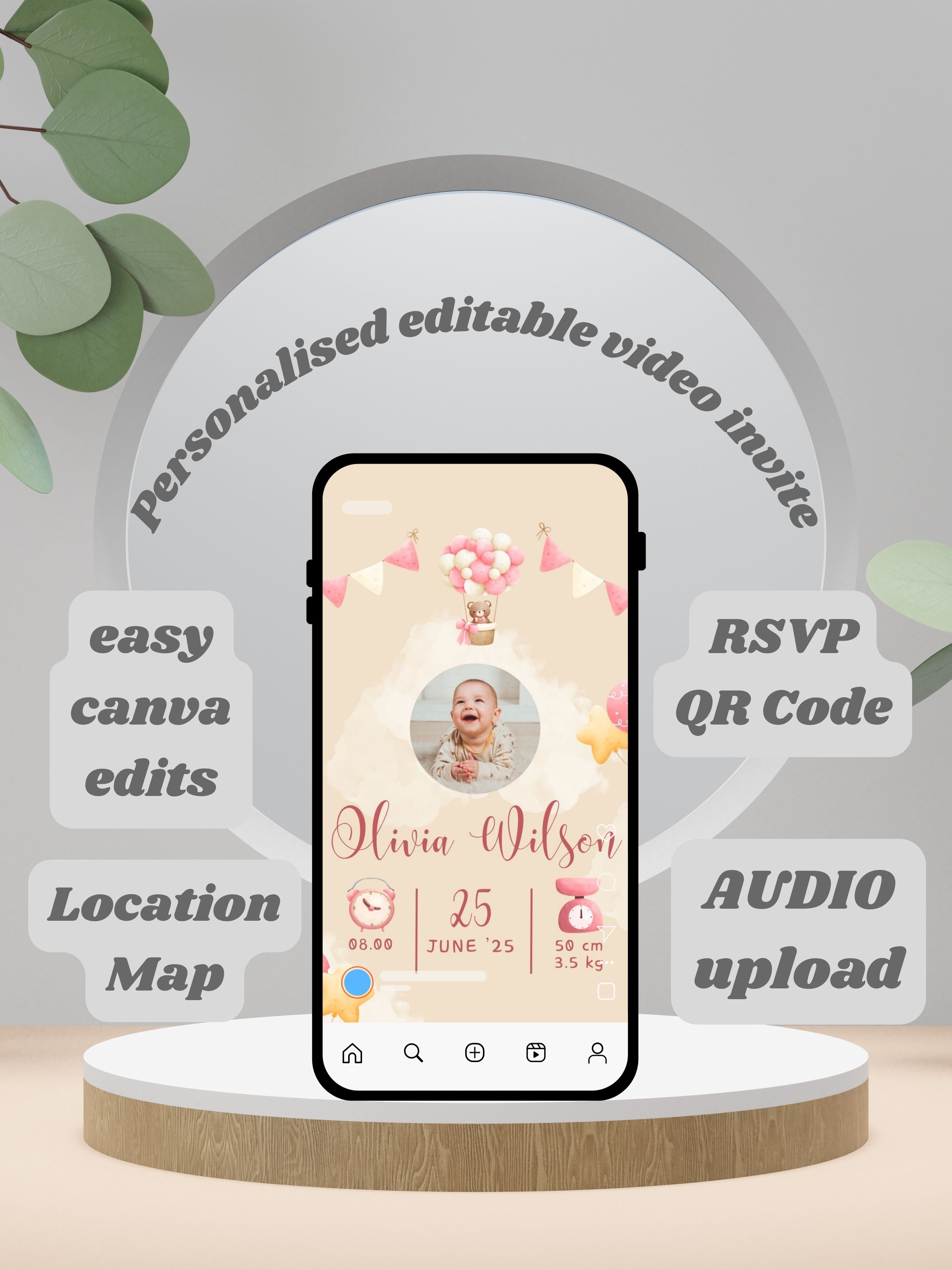 BABY ANOUNCEMENT Editable Video | Canva Pro Template | Baby Boy & Baby Girl Reveal | Photo, Music | ki26