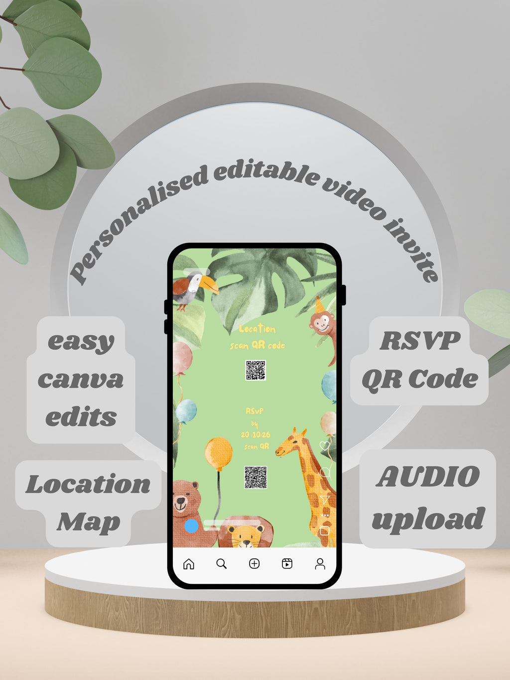 commercial use ANIMAL THEME Birthday Invitation Video | Editable Canva pro Template | Kids Party Invite | ki10c