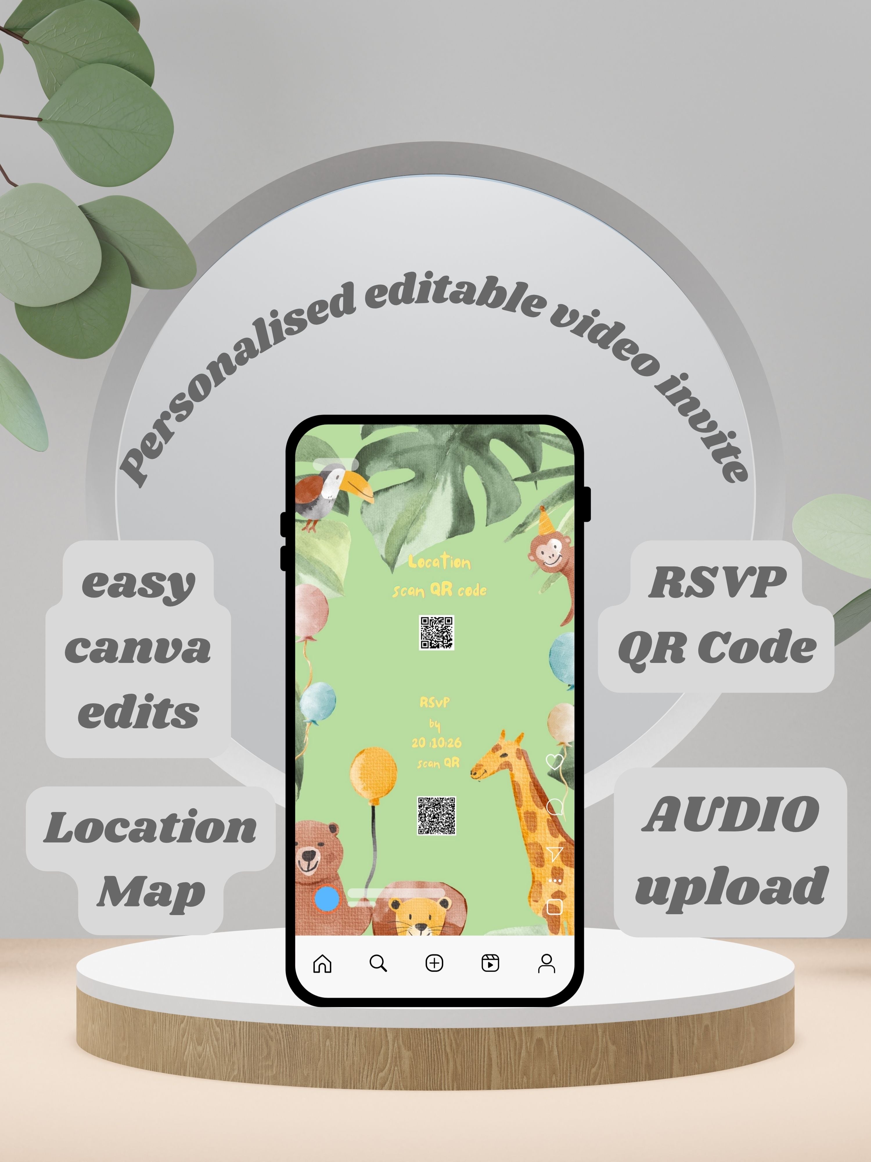 commercial use ANIMAL THEME Birthday Invitation Video | Editable Canva pro Template | Kids Party Invite | ki10c