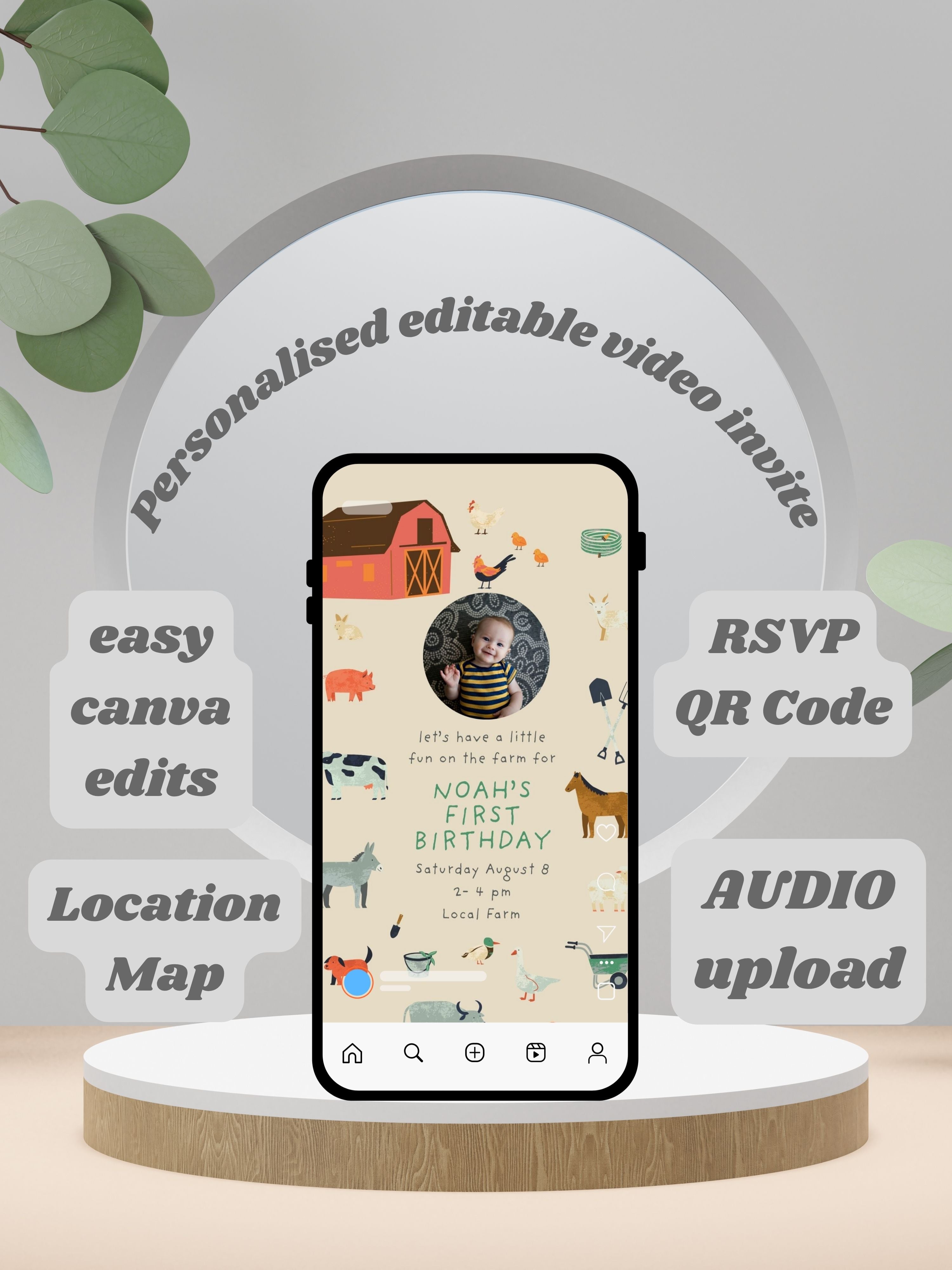 ANIMAL THEME Birthday Invitation Video | Editable Canva pro Template | Kids Party Invite | ki21