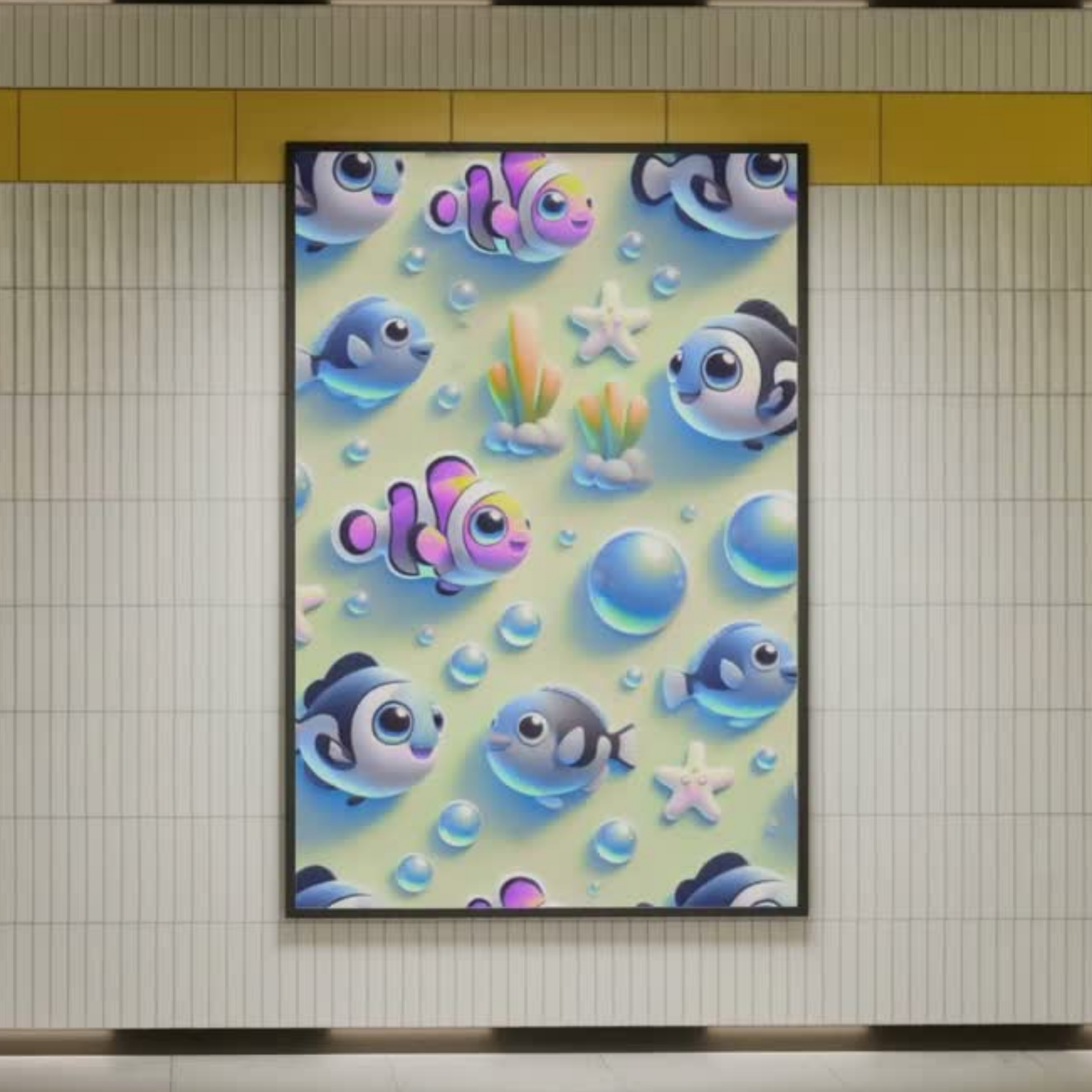 Cute 3D Kawaii Clownfish Ocean Seamless Pattern Bundle 10 Colourways Commercial Use - Kids Digital Paper POD Nursery Products Ocean Kids Room Decor Party Textile