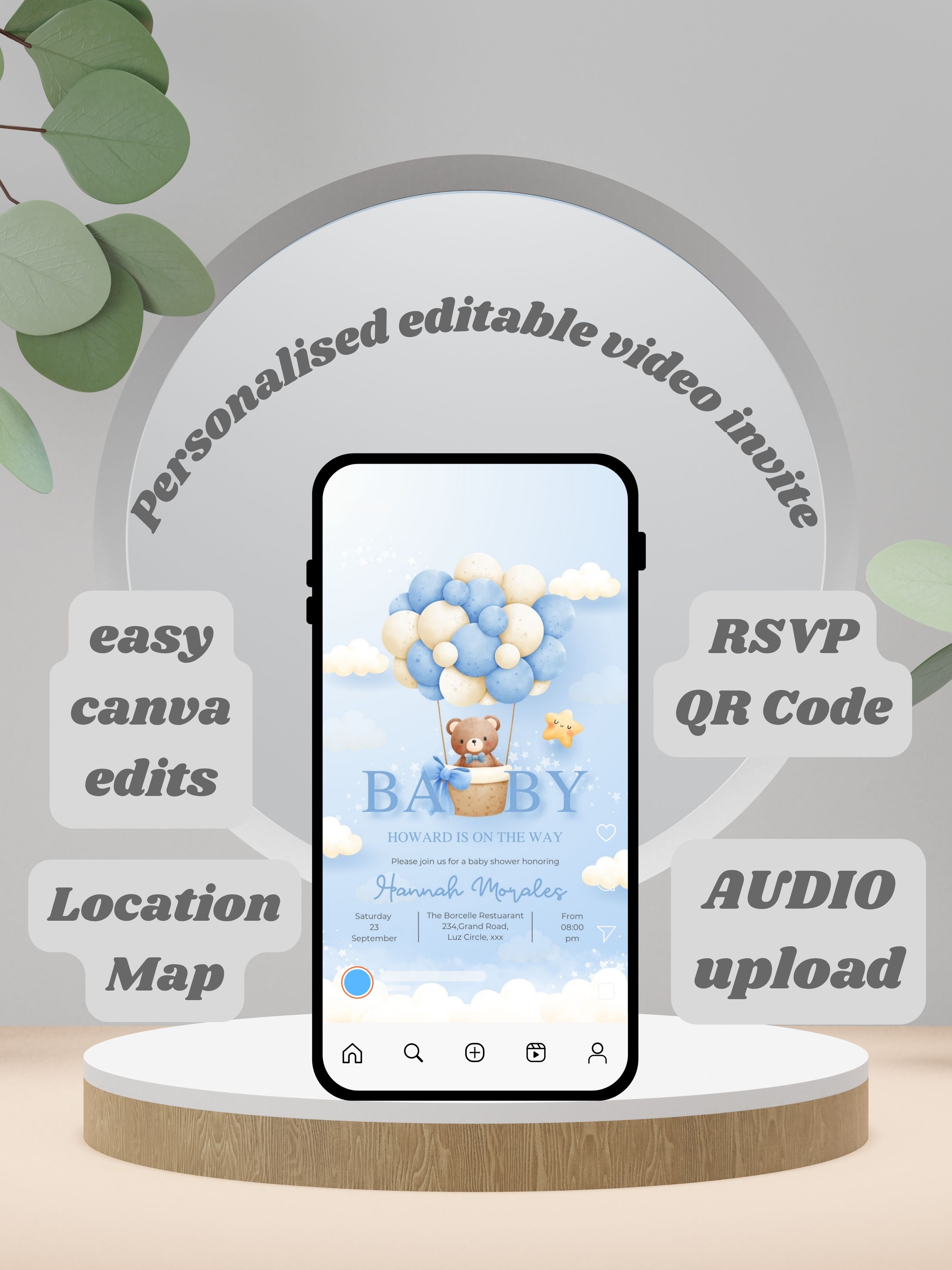 BABY SHOWER Editable Video Invitation | Canva Pro Template | Baby Shower Invite  | Instant Download|ki29