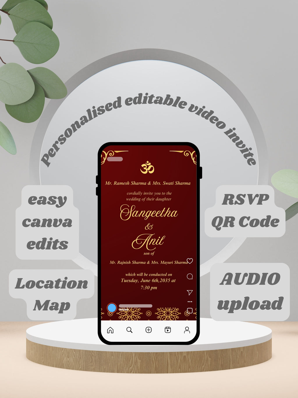 WI0019C-Commercial Use HINDU WEDDING Invitation Video Template | Editable Indian Wedding Invite | Canva Digital Wedding Invitation | Luxury Save the Date | Wedding Video