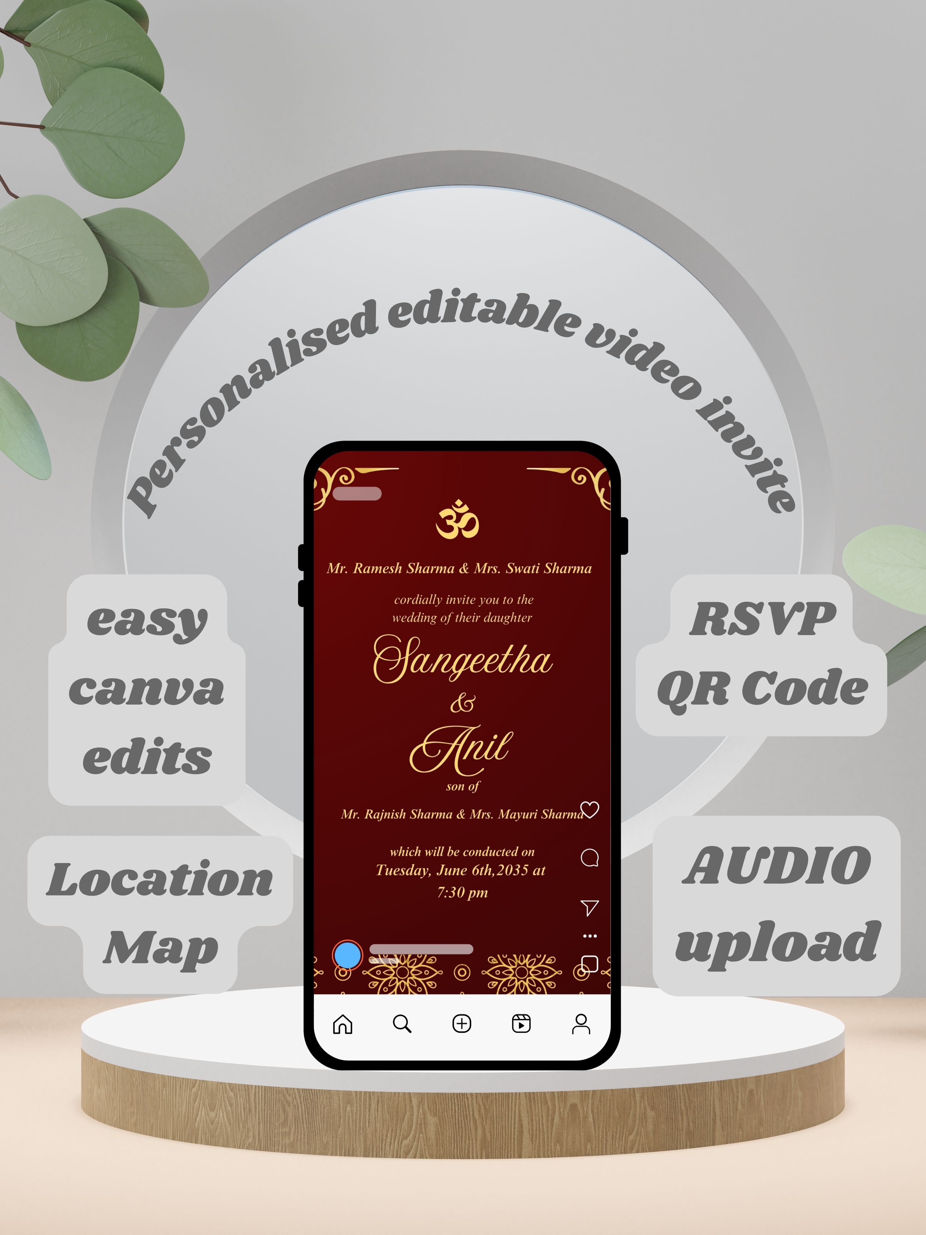 WI0019C-Commercial Use HINDU WEDDING Invitation Video Template | Editable Indian Wedding Invite | Canva Digital Wedding Invitation | Luxury Save the Date | Wedding Video