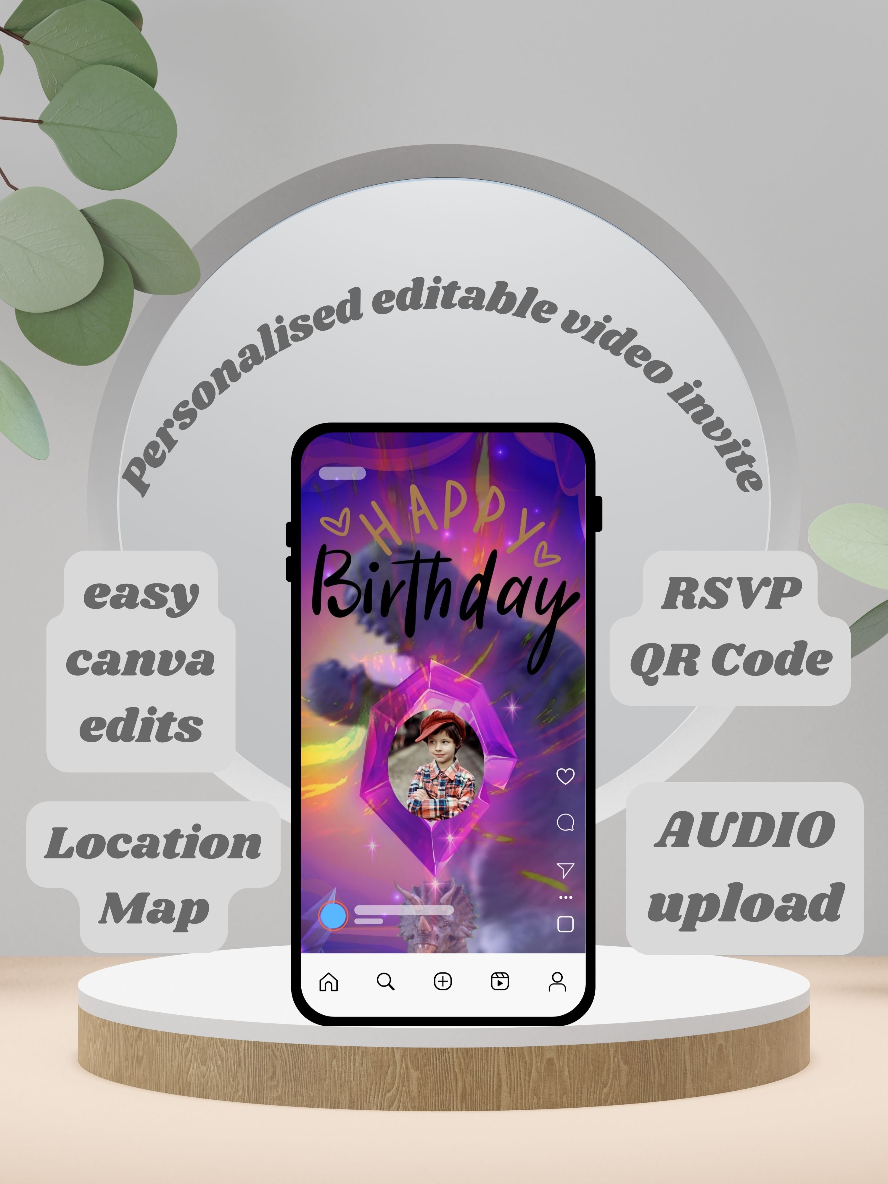 commercial use DINOSAUR Birthday Invitation Video | Editable Canva pro Template | Kids Party Invite | Digital Download|ki41c