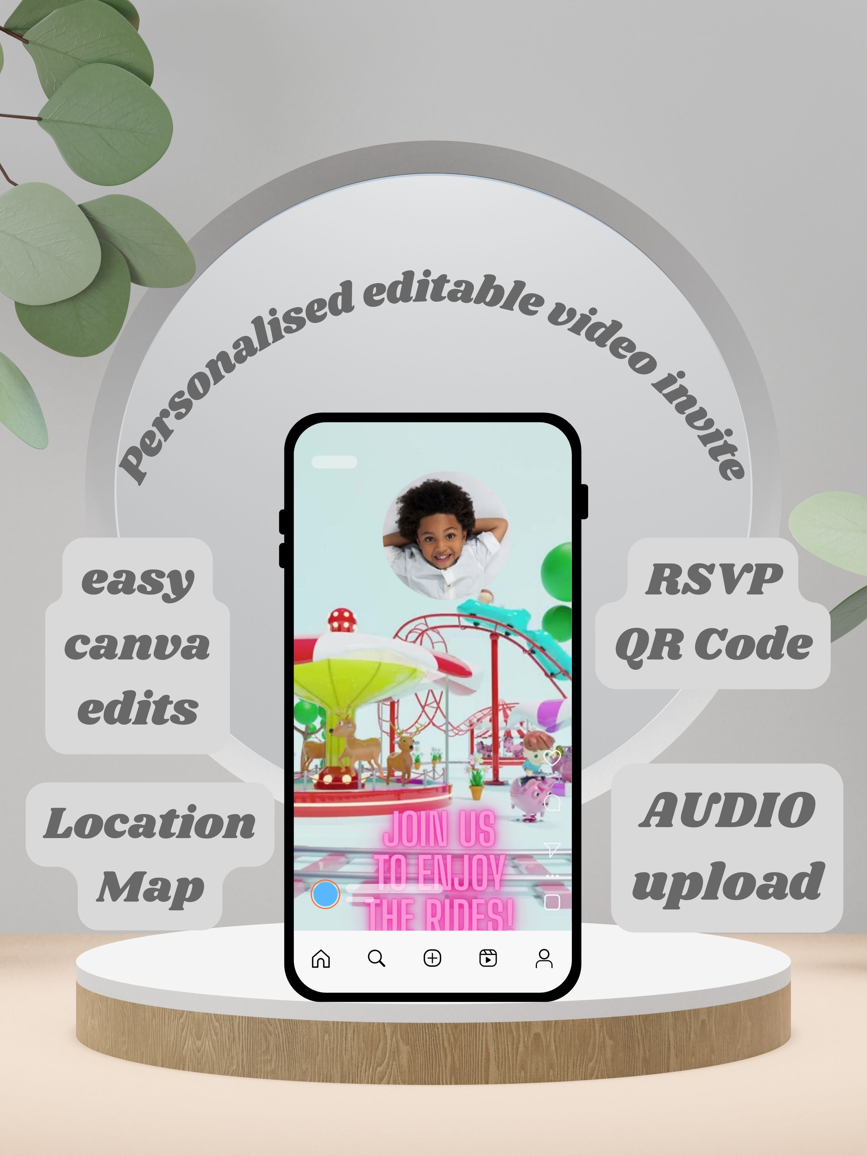 commercial use TOY RIDE Birthday Invitation Video | Editable Canva pro Template | Kids Party Invite | ki48c