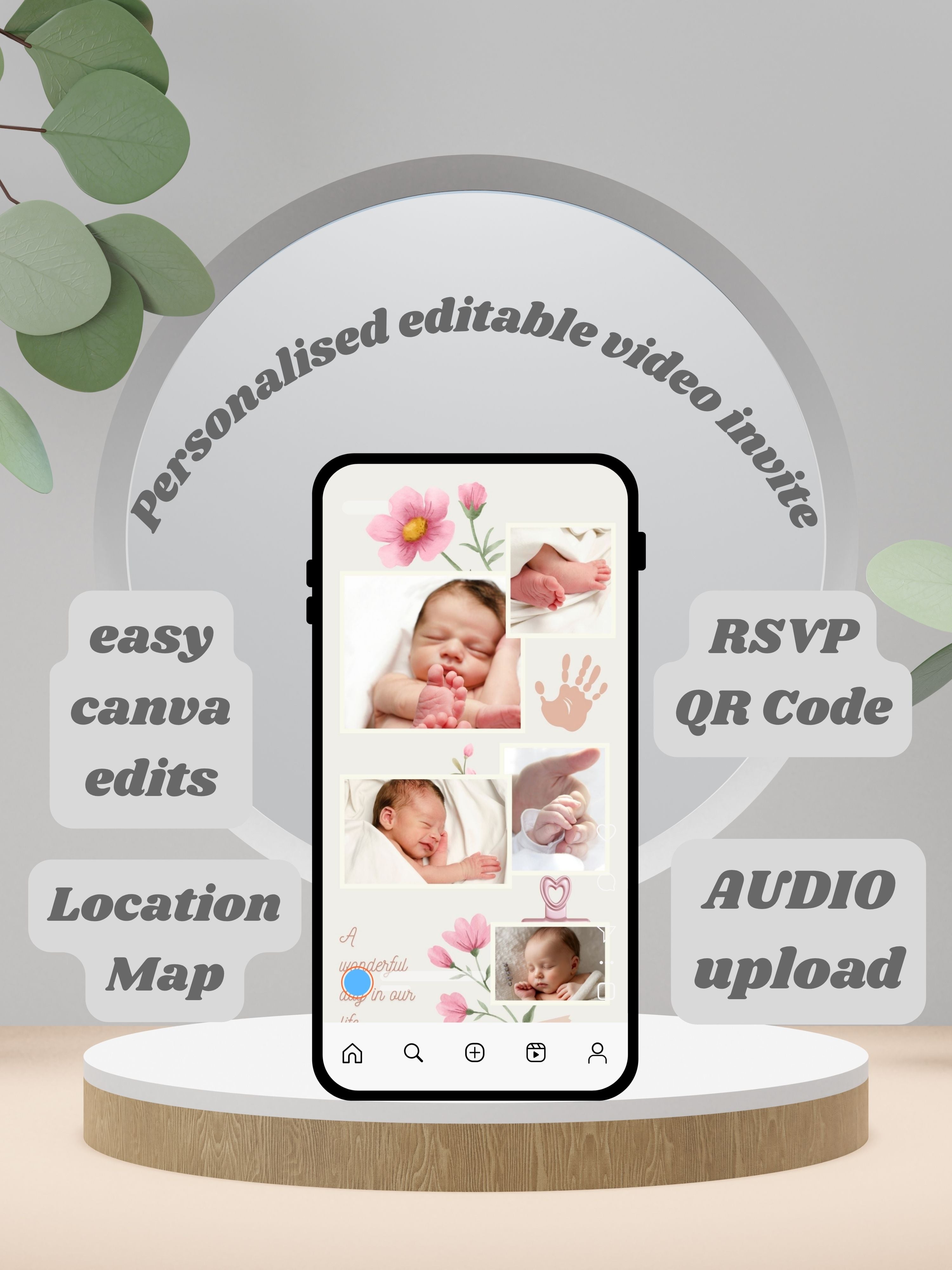 NEWBORN BABY PARTY Welcome Video Invitation | Canva Pro Template | Baby Boy & Baby Girl Party Invite | Instant Download|ki14
