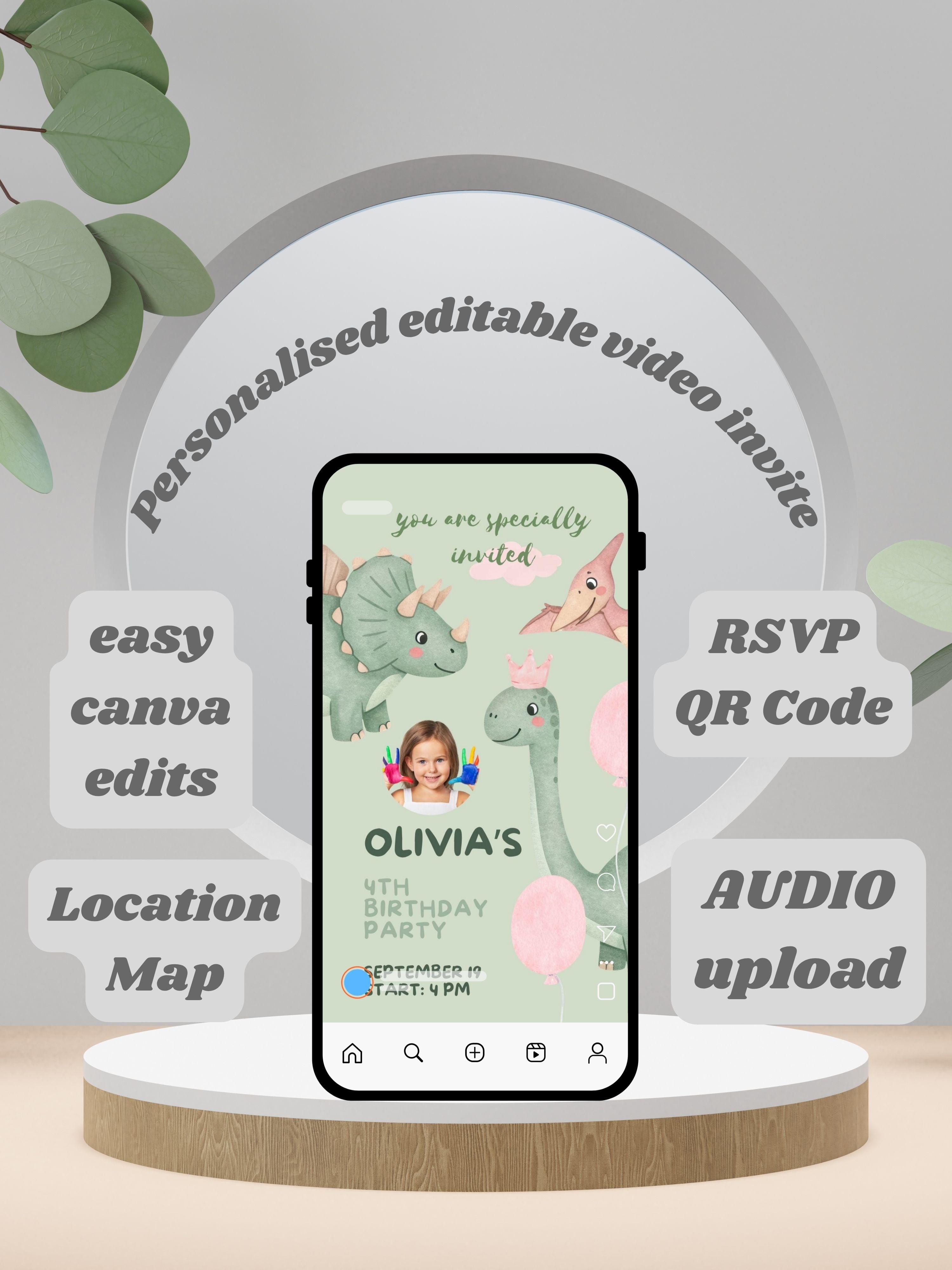 commercial use DINOSAUR Birthday Invitation Video | Editable Canva pro Template | Kids Party Invite | Digital Download|ki20c