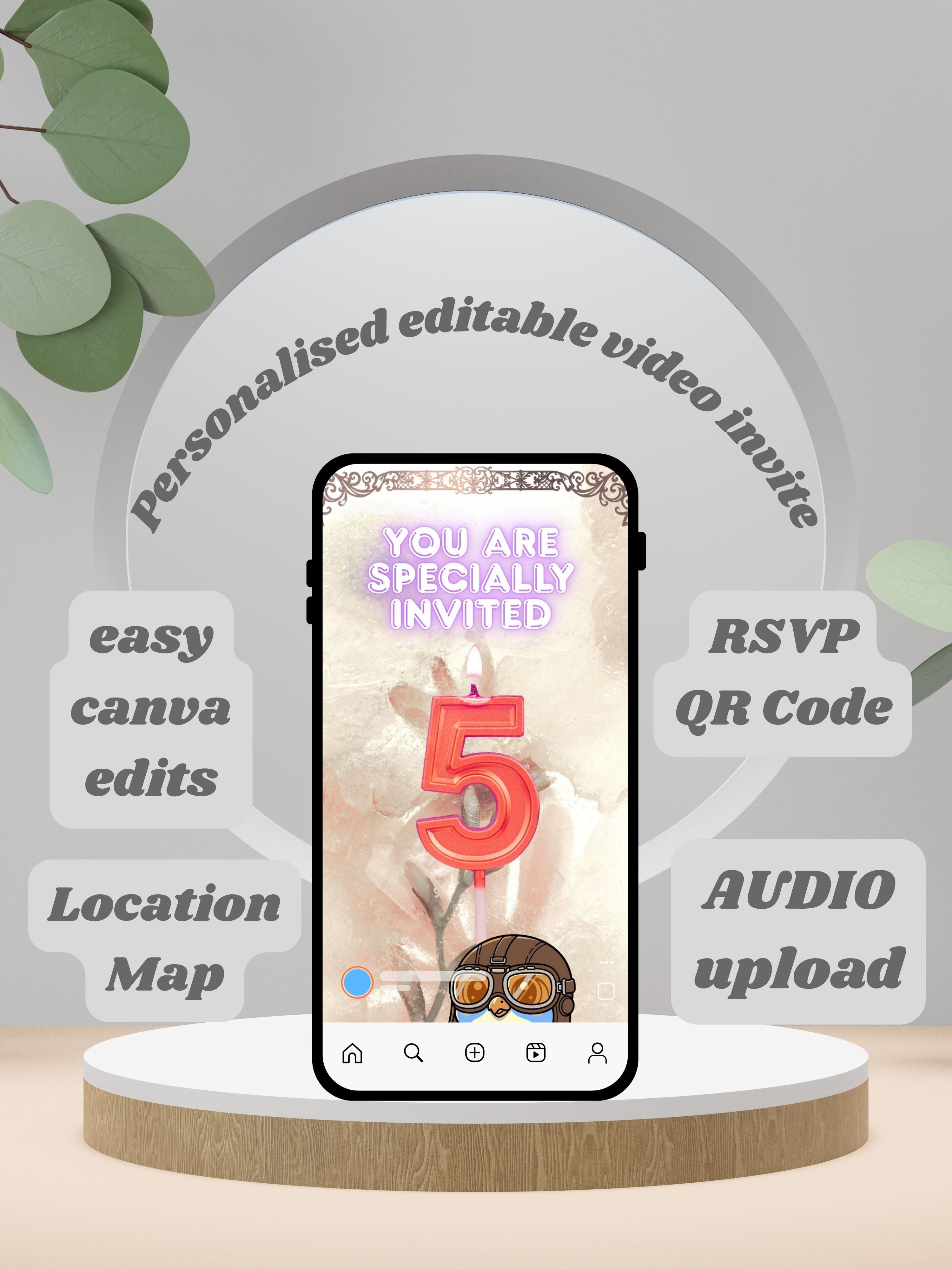 NATURE THEME Editable Birthday Video Invitation | Canva Pro Template | Woodland Kids Party Invite | Photo, Music, QR Code | Instant Download|ki7