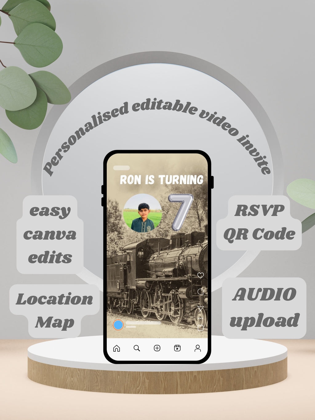 VINTAGE TRAIN Birthday Invitation Video | Editable Canva pro Template | Vintage Kids Party Invite | Digital Download|ki40