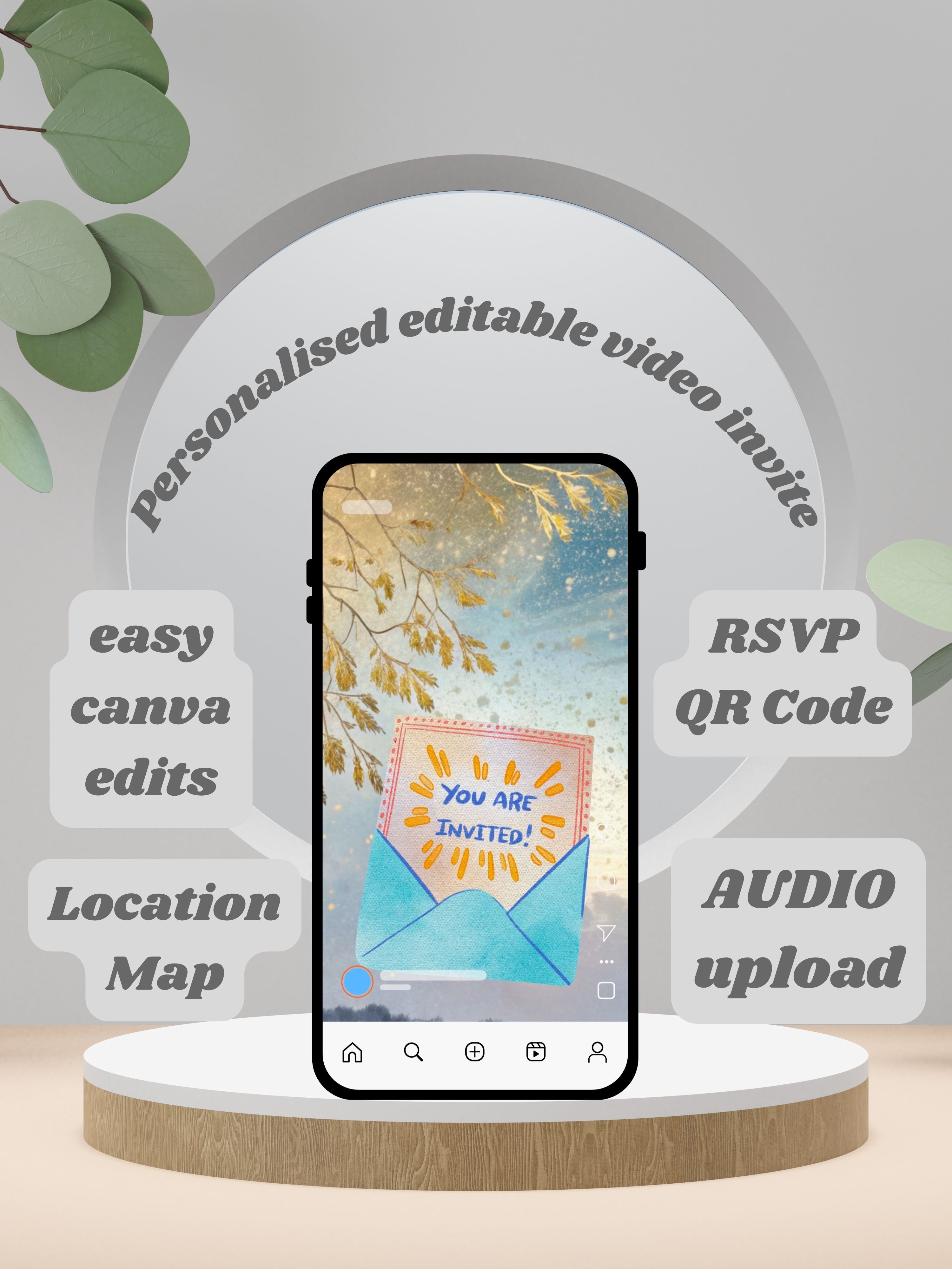 NATURE THEME Editable Birthday Video Invitation | Canva Pro Template | Woodland Kids Party Invite | Photo, Music, QR Code | Instant Download|ki13