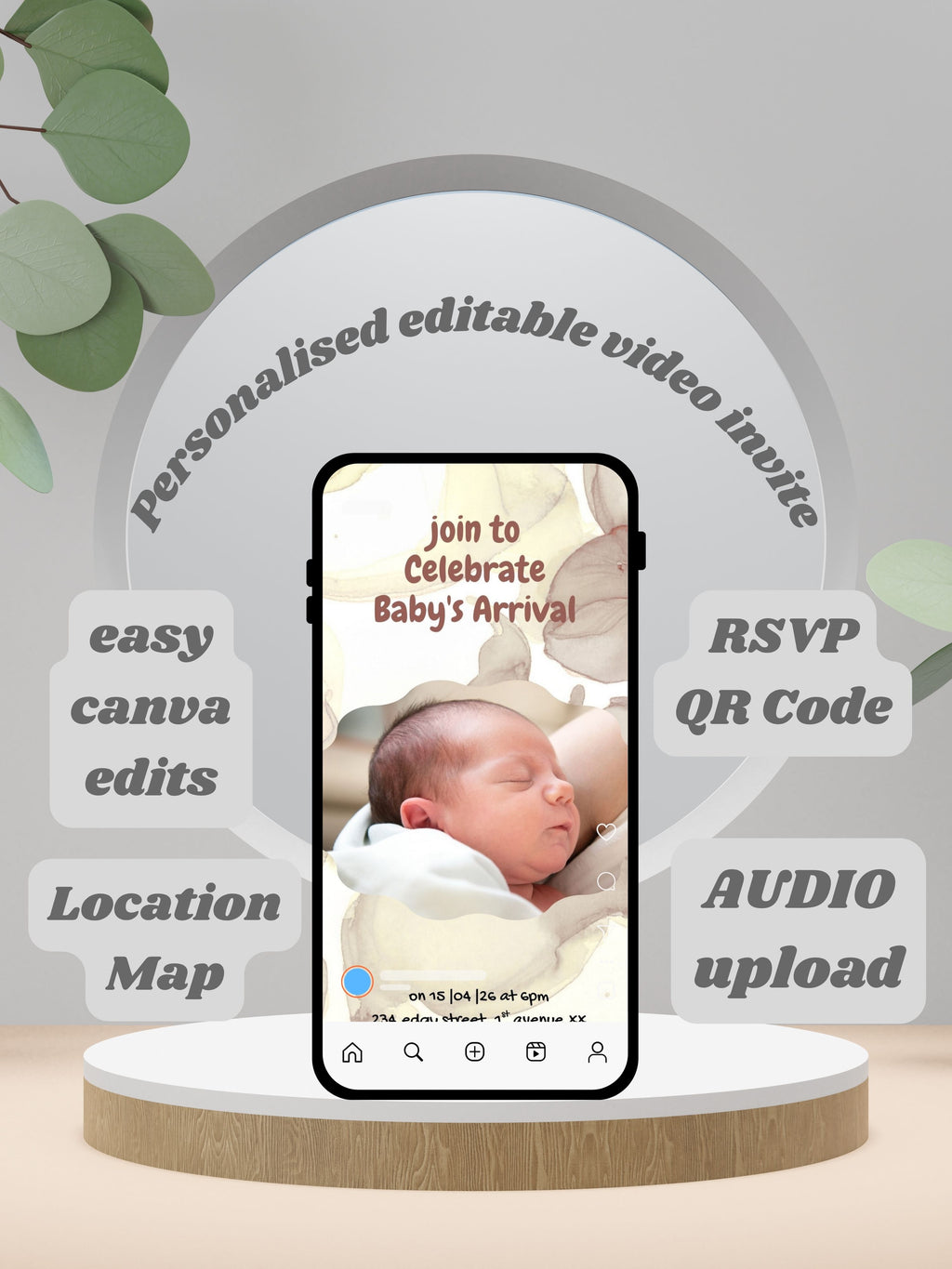 NEWBORN BABY PARTY Welcome Video Invitation | Canva Pro Template | Baby Boy & Baby Girl Party Invite | Instant Download|ki9