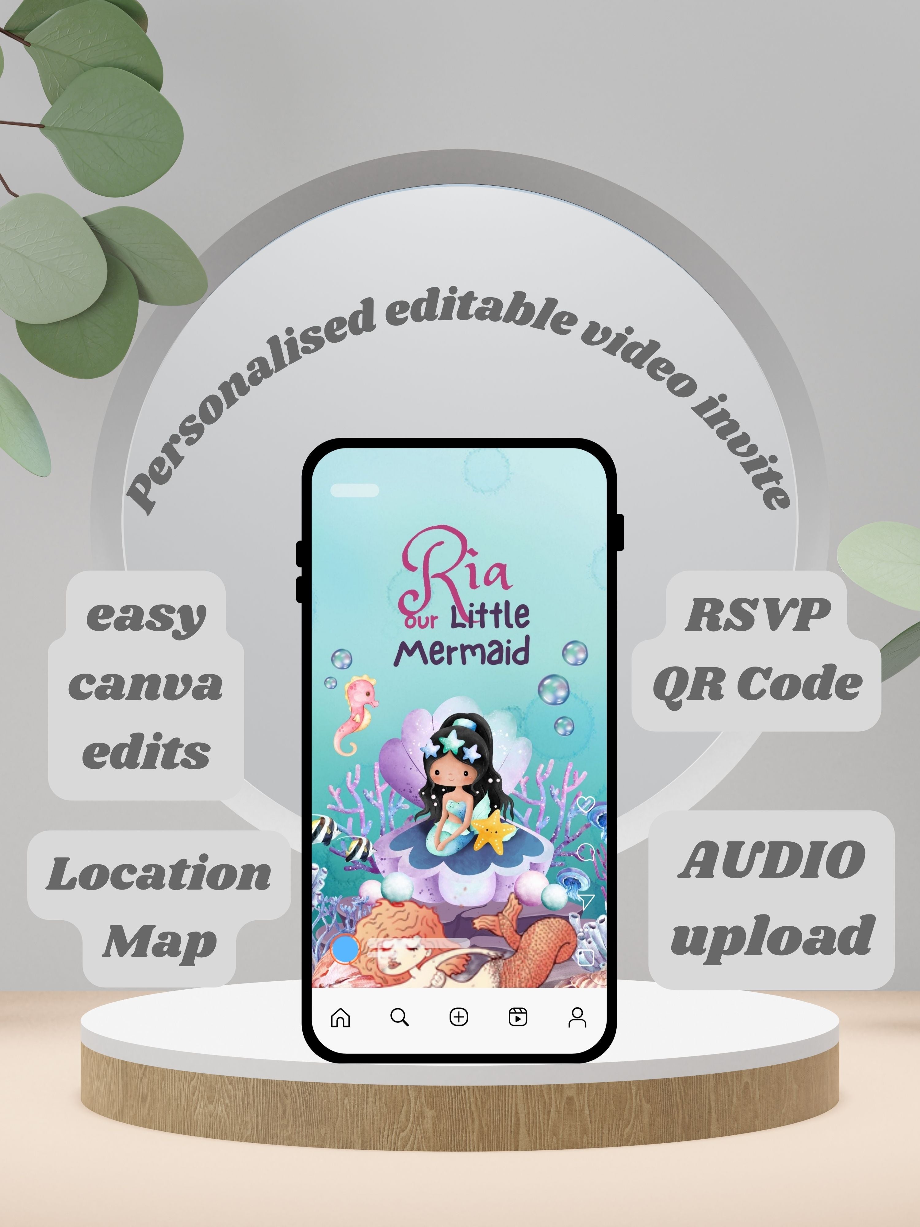 commercial use MERMAID Birthday Invitation Video | Editable Canva pro Template | Kids Party Invite | Digital Download|ki36c