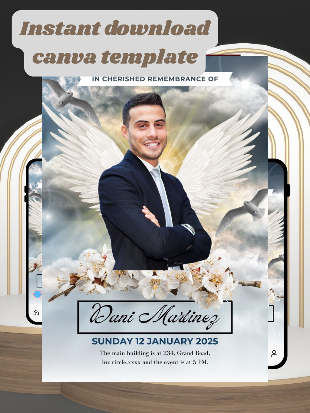 MEMORIAL SERVICE editable Invitation Video Template | Canva Celebration of Life Invite | In Loving Memory | Digital Memorial Announcement | Instant Download|ai8