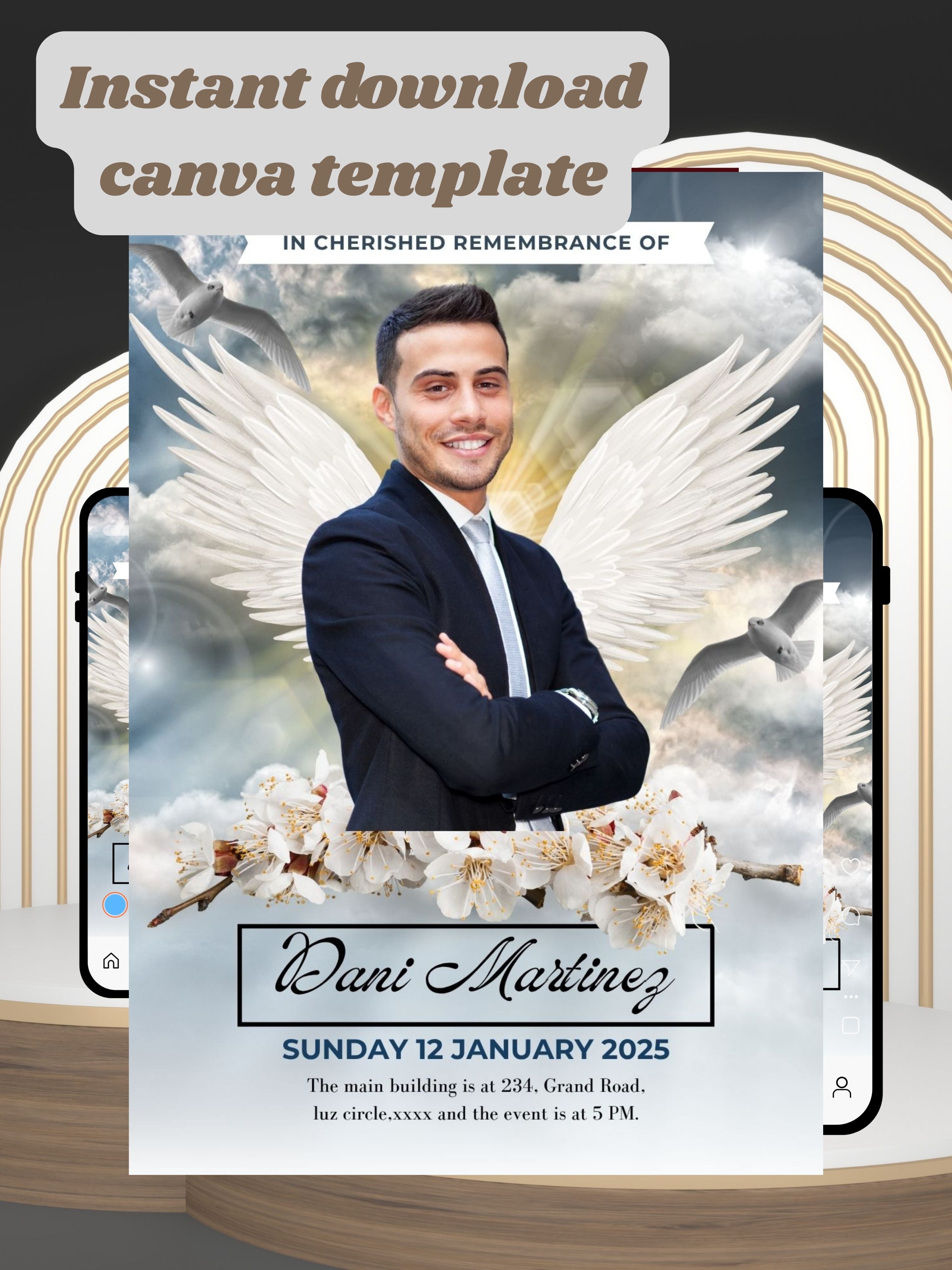 MEMORIAL SERVICE editable Invitation Video Template | Canva Celebration of Life Invite | In Loving Memory | Digital Memorial Announcement | Instant Download|ai8