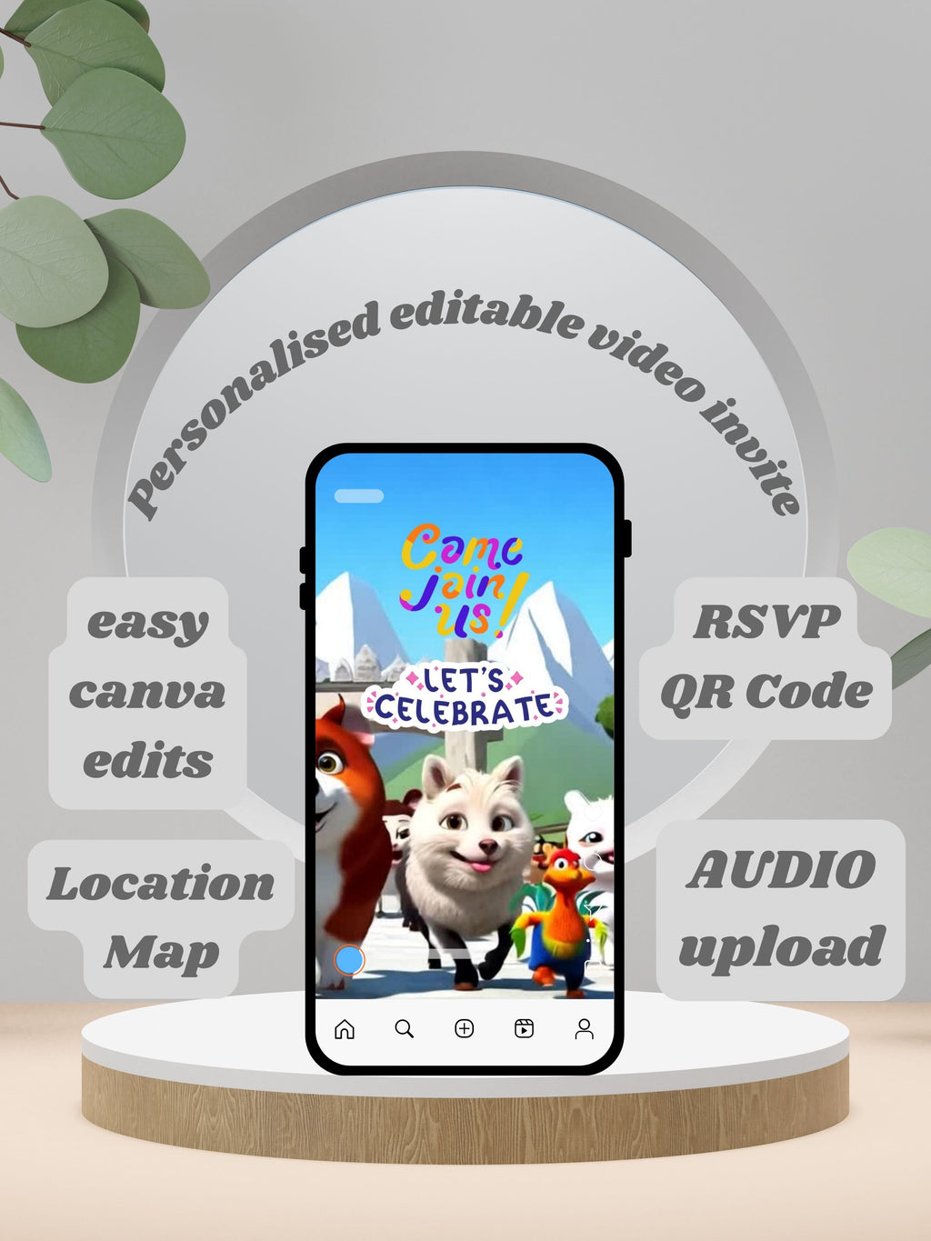 ANIMAL THEME Birthday Invitation Video | Editable Canva pro Template | Kids Party Invite | ki23