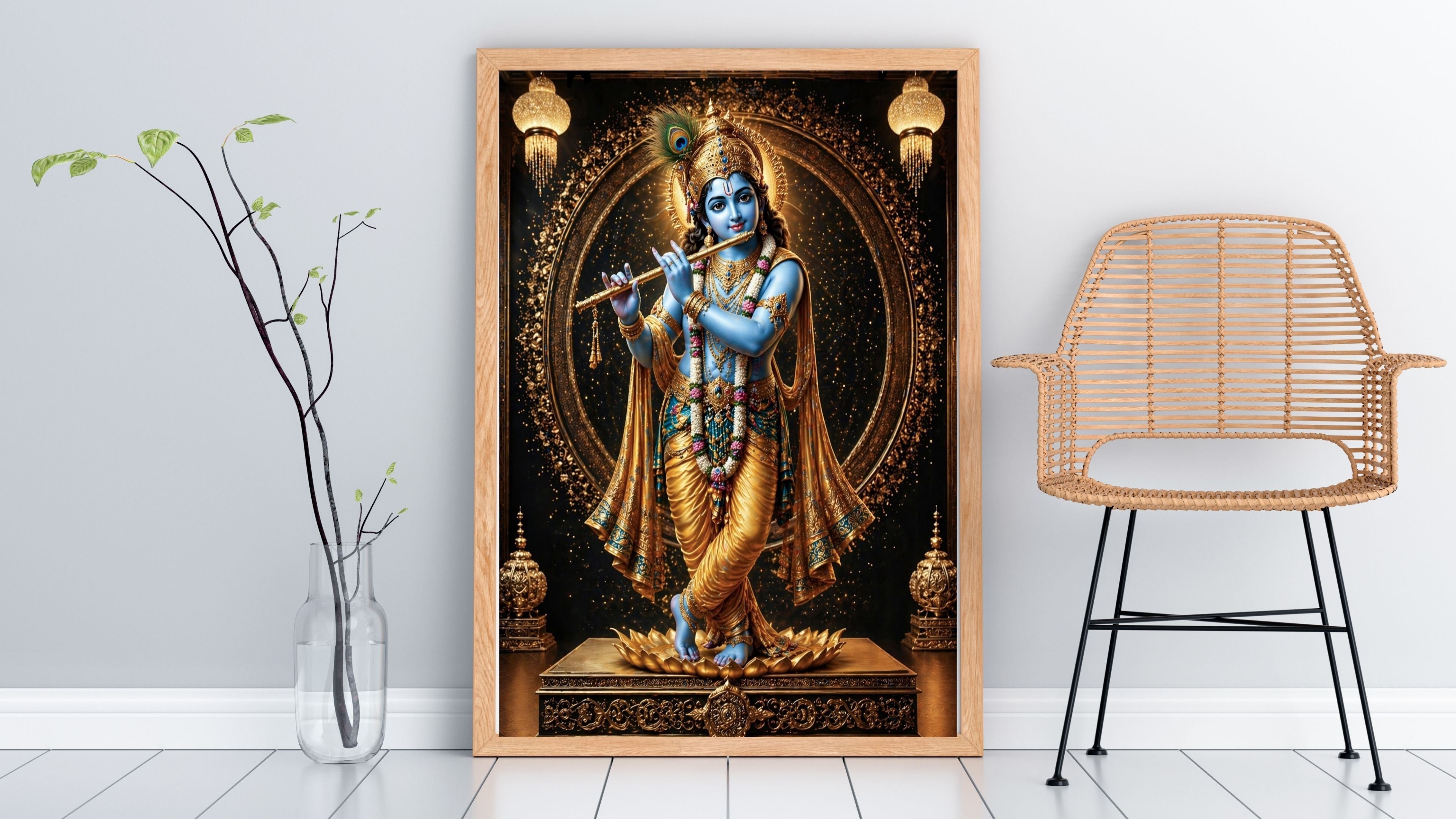 Lord Krishna Wall Art Printable, Krishna Digital Download, Hindu Wall Decor, Spiritual Home Decor, Pooja Room Art, Krishna Poster, Temple Artwork|sp47
