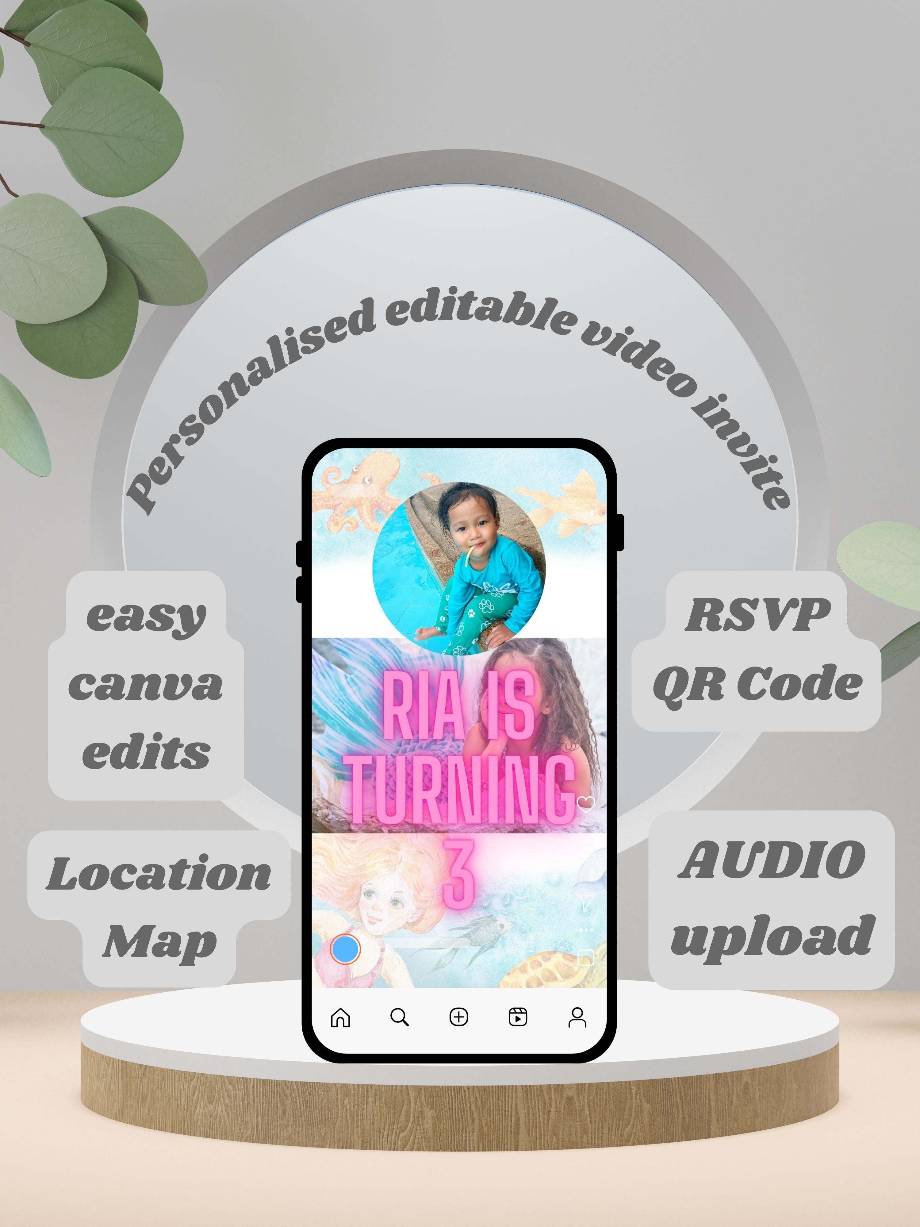 commercial use MERMAID Birthday Invitation Video | Editable Canva pro Template | Kids Party Invite | Digital Download|ki49c