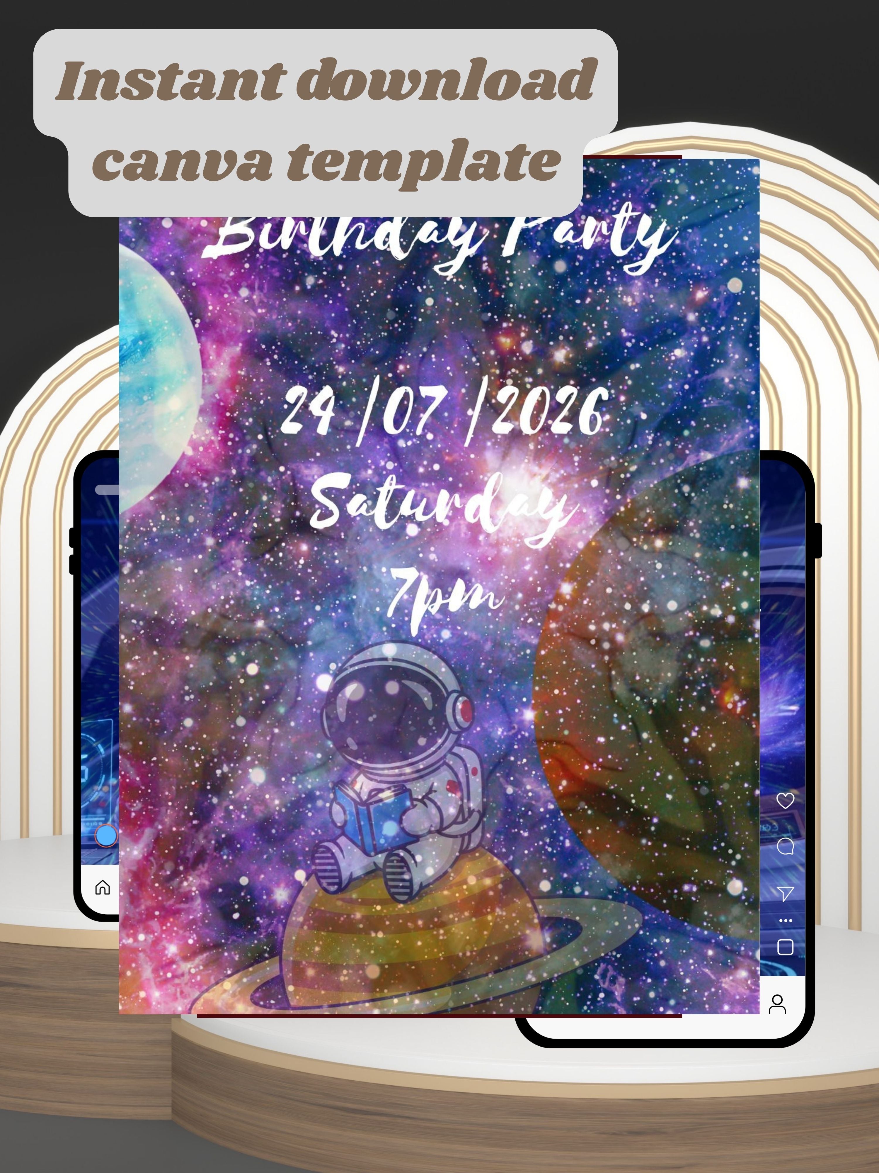 Commercial use ASTRONAUT kids Space Birthday Video Invitation | Astronaut Kids Party Canva Pro Template | Rocket Theme Invite| Instant Download|ki38c