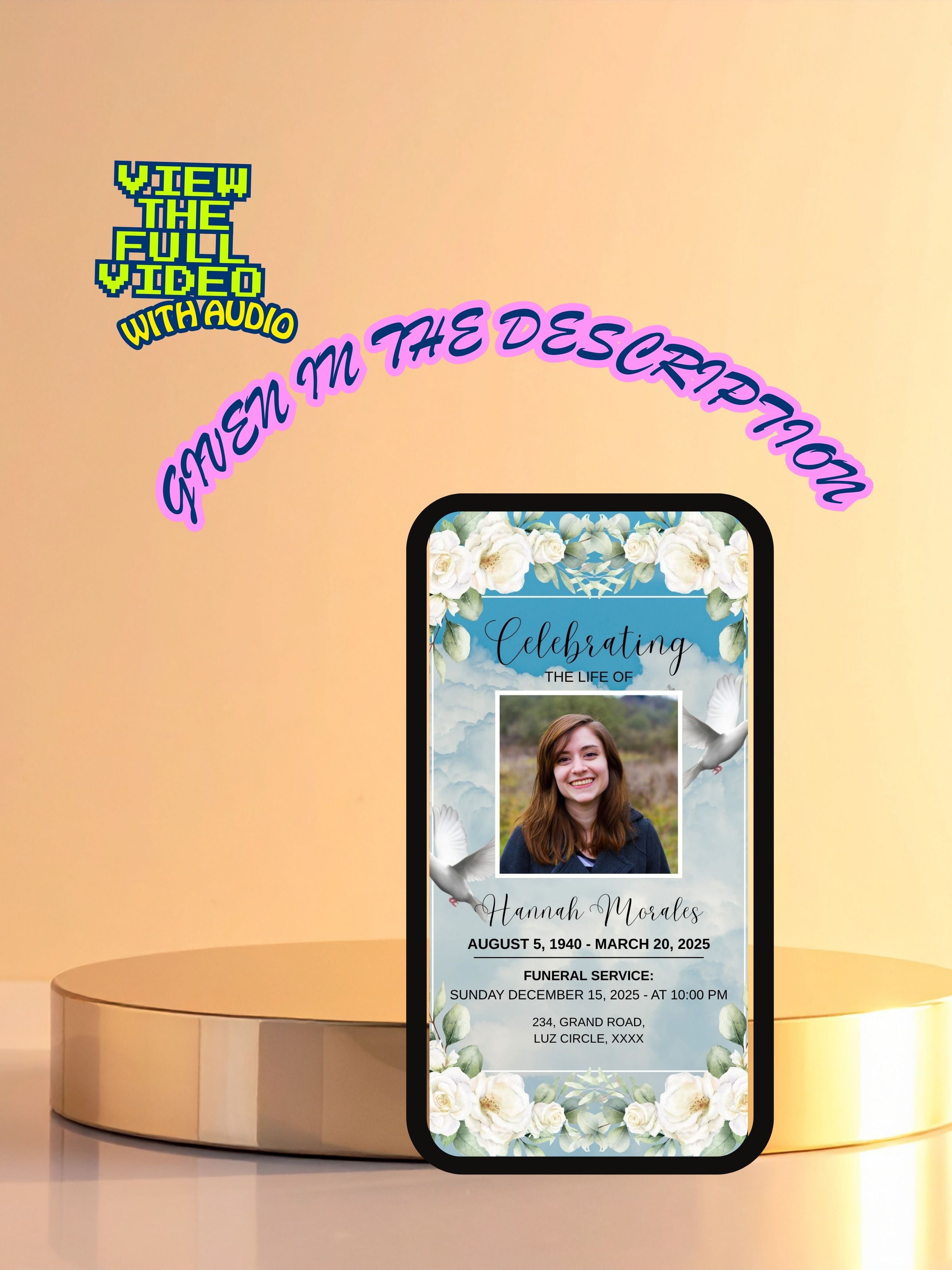 Editable FUNERAL SERVICE Invitation Video Template | Canva Funeral Invite | In Loving Memory | Celebration of Life | Memorial Service | Instant Download|ai2