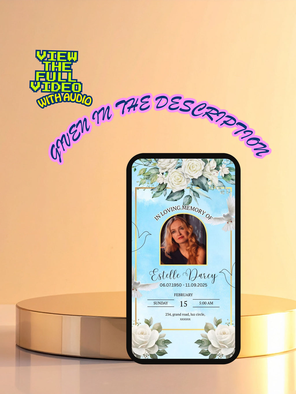 MEMORIAL SERVICE editable Invitation Video Template | Canva Celebration of Life Invite | In Loving Memory | Digital Memorial Announcement | Instant Download|ai9