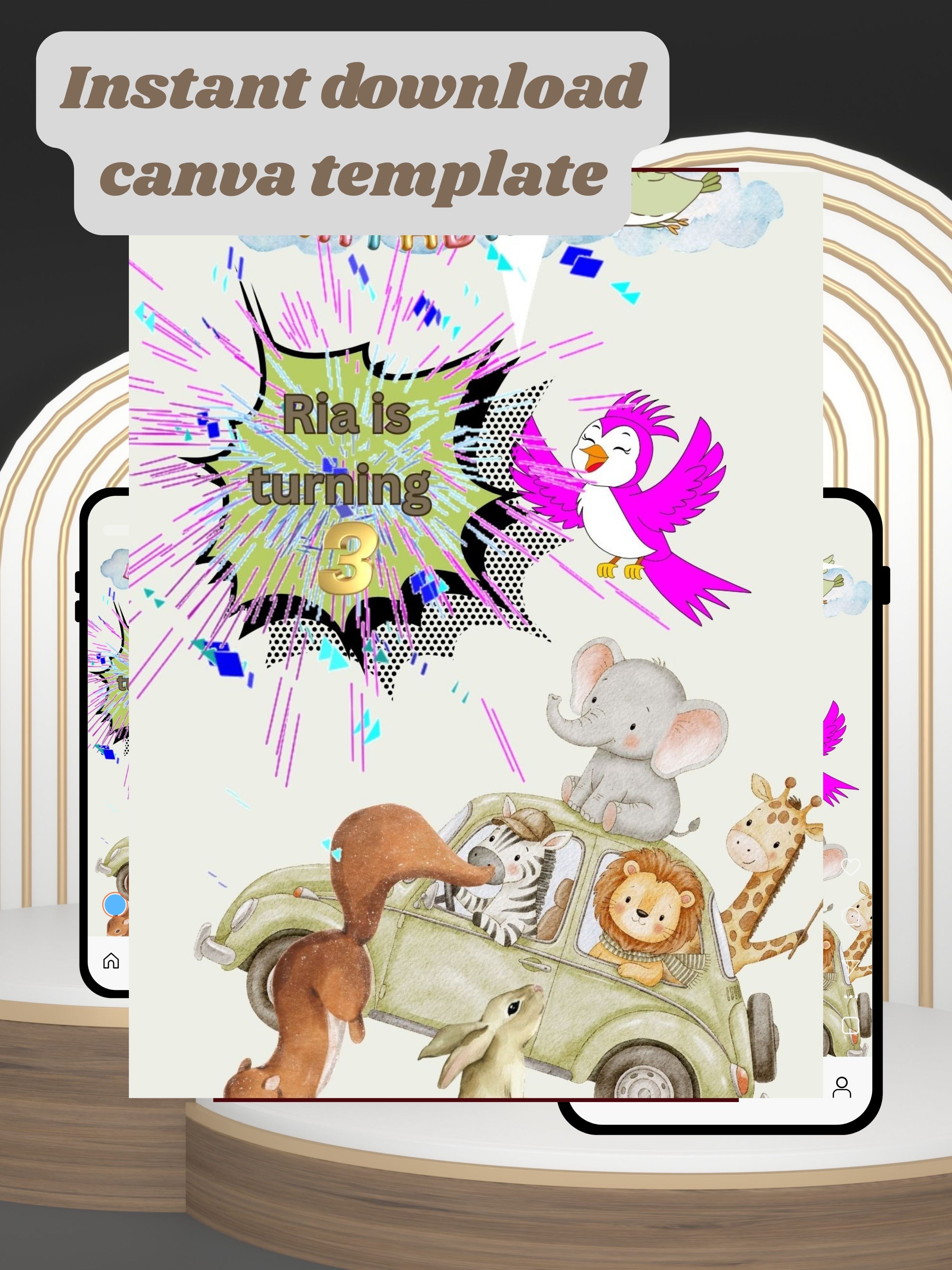 commercial use ANIMAL THEME Birthday Invitation Video | Editable Canva pro Template | Kids Party Invite | ki2c