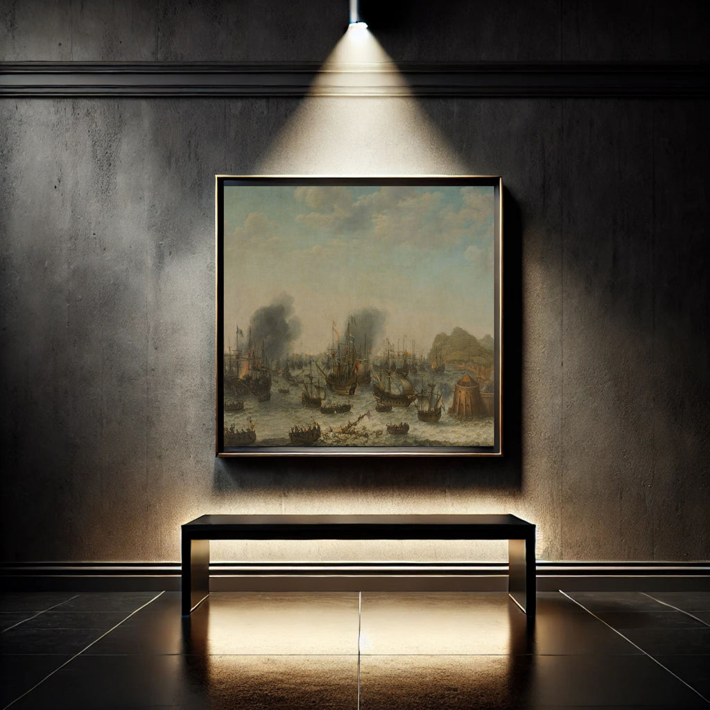 Historic Harbor Wall Art Printable, Misty Sailing Ships and Coastal Tower