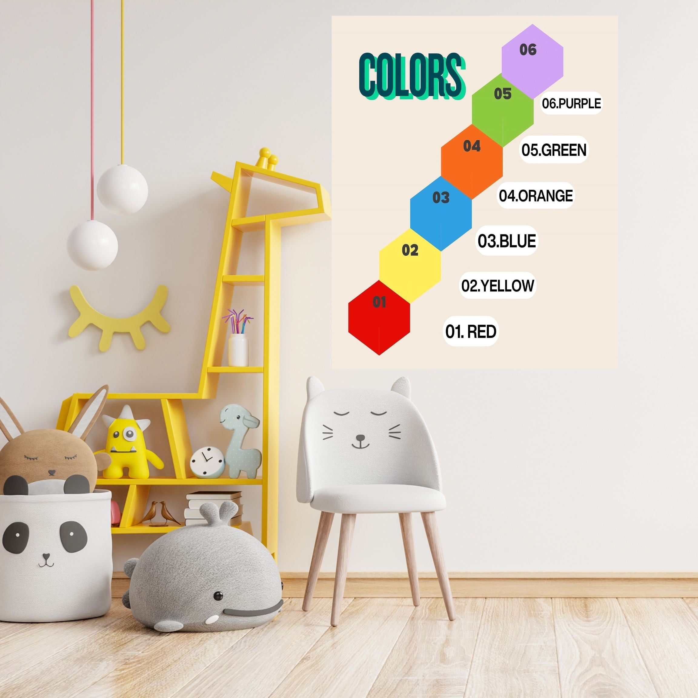 Learn Colors Wall Art for Kids | Educational Nursery Decor | Preschool Color Recognition Poster | Kids Printable Learning Art|ke3-9