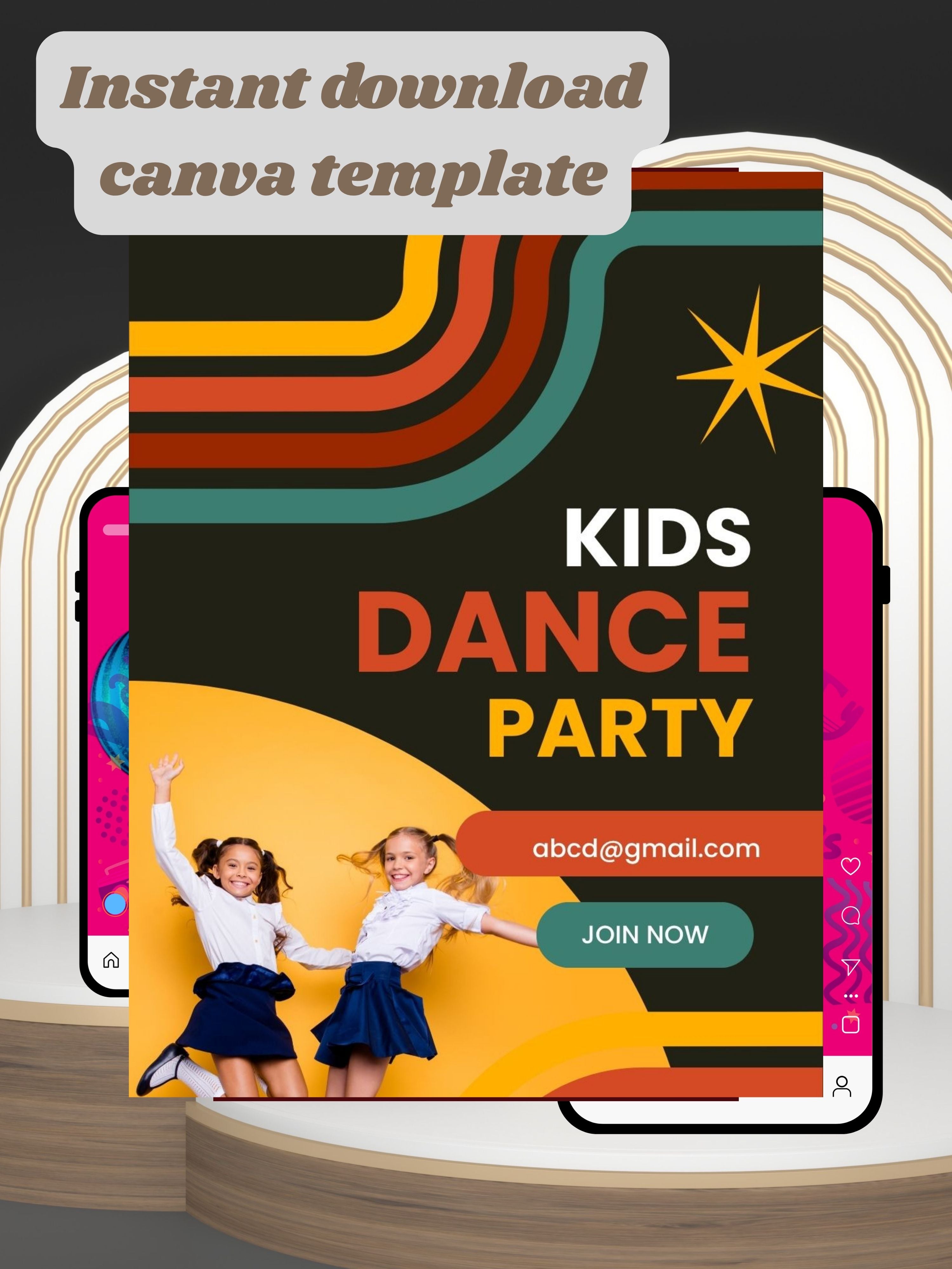 DANCE join party Invitation Video | Editable Canva pro Template | Kids Party Invite | Digital Download|ki27