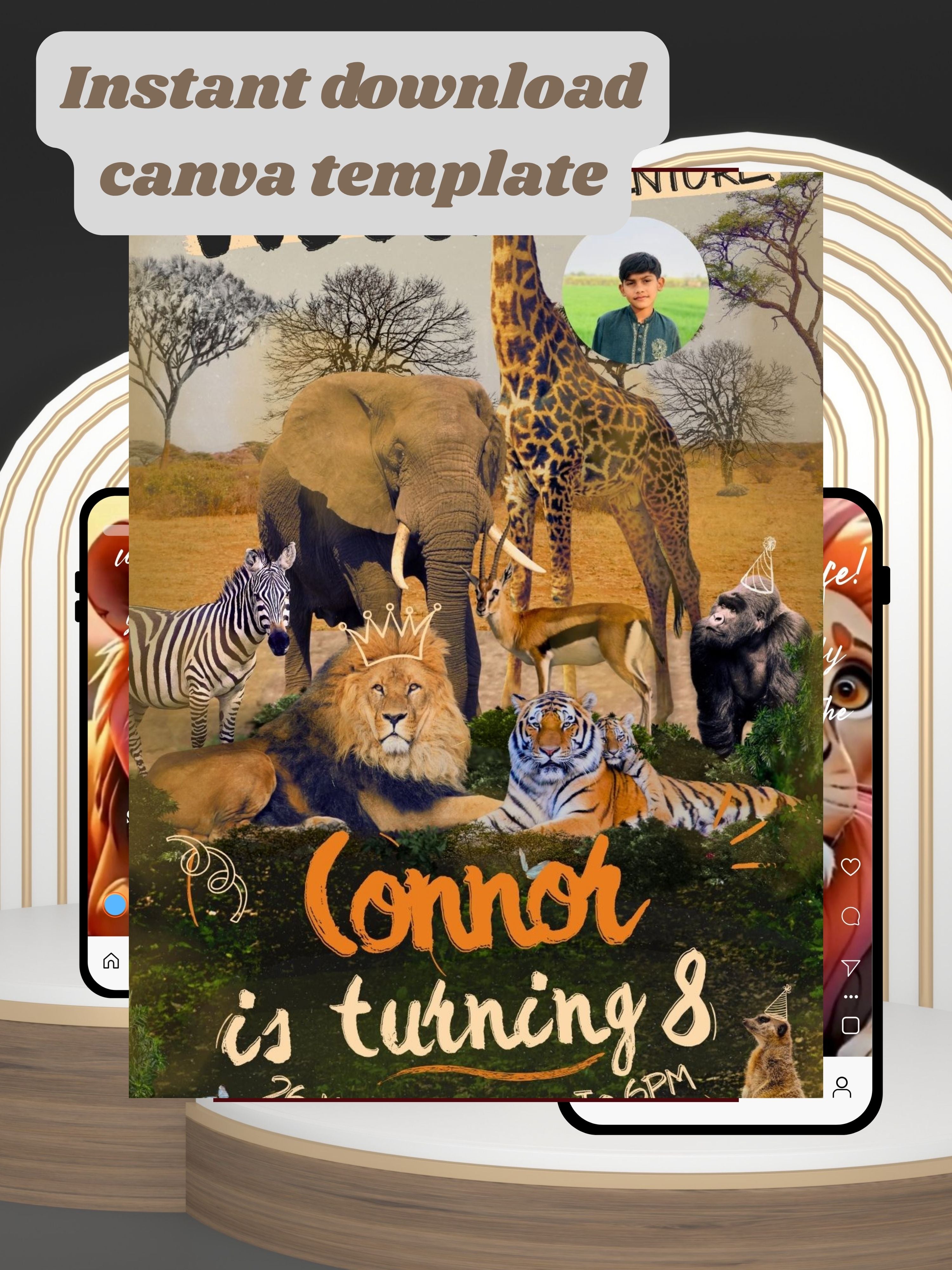 commercial use ANIMAL THEME Birthday Invitation Video | Editable Canva pro Template | Kids Party Invite | ki30c