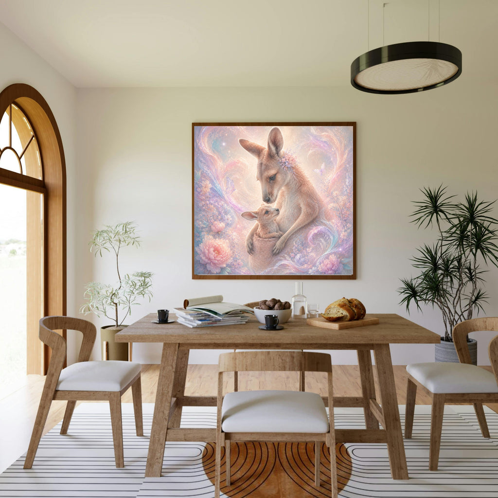 Dreamy Pastel Kangaroo Nursery Wall Art Printable, Mother and Joey Floral Love Poster, Australian Animal Kids Bedroom Print, Instant Digital Download, 300 DPI