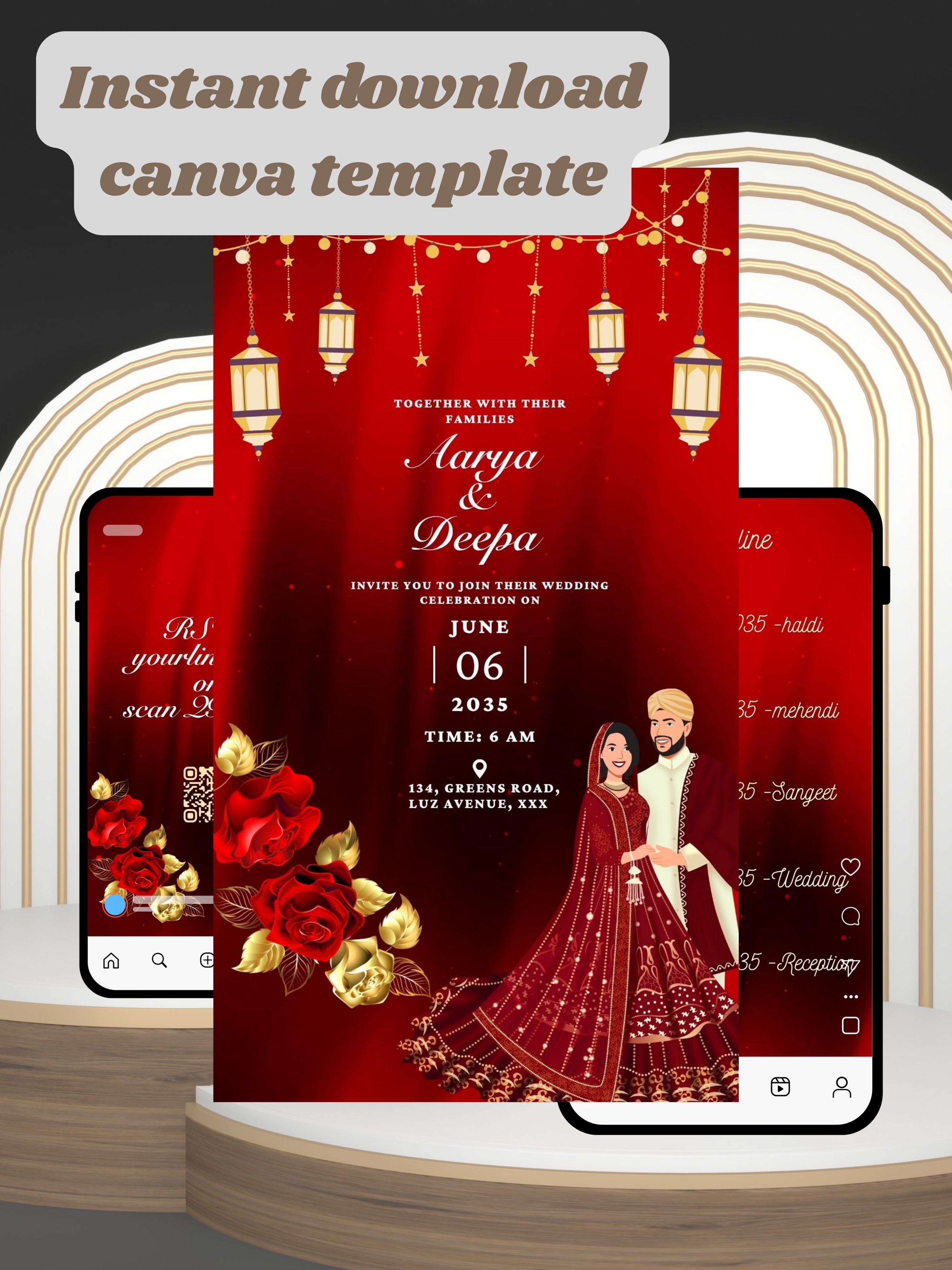 WI0014-HINDU WEDDING Invitation Video Template | Editable Indian Wedding Invite | Canva pro Digital Wedding Invitation | Luxury Save the Date | Wedding Video|wv14