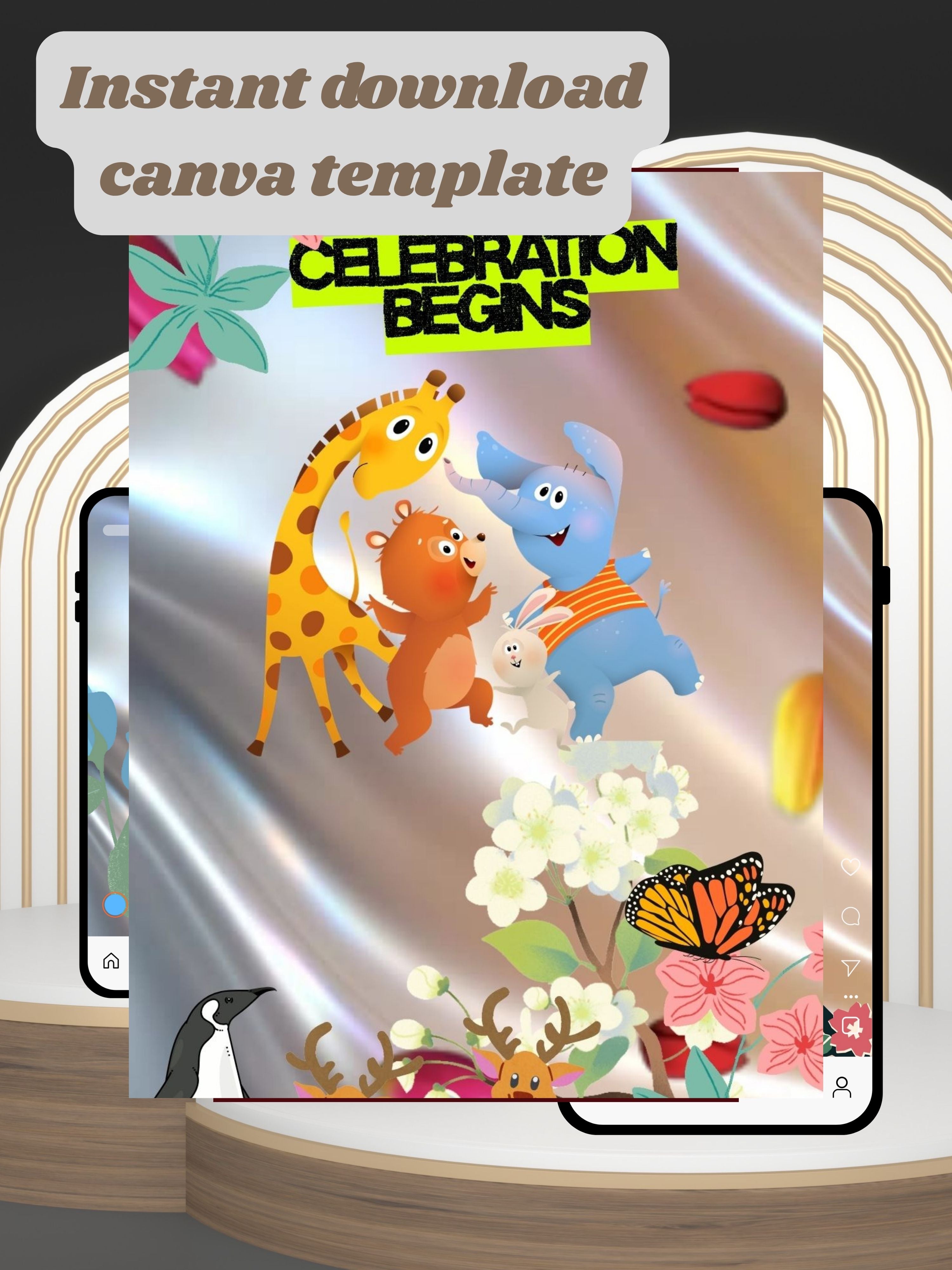 commercial use ANIMAL THEME Birthday Invitation Video | Editable Canva pro Template | Kids Party Invite | ki1c
