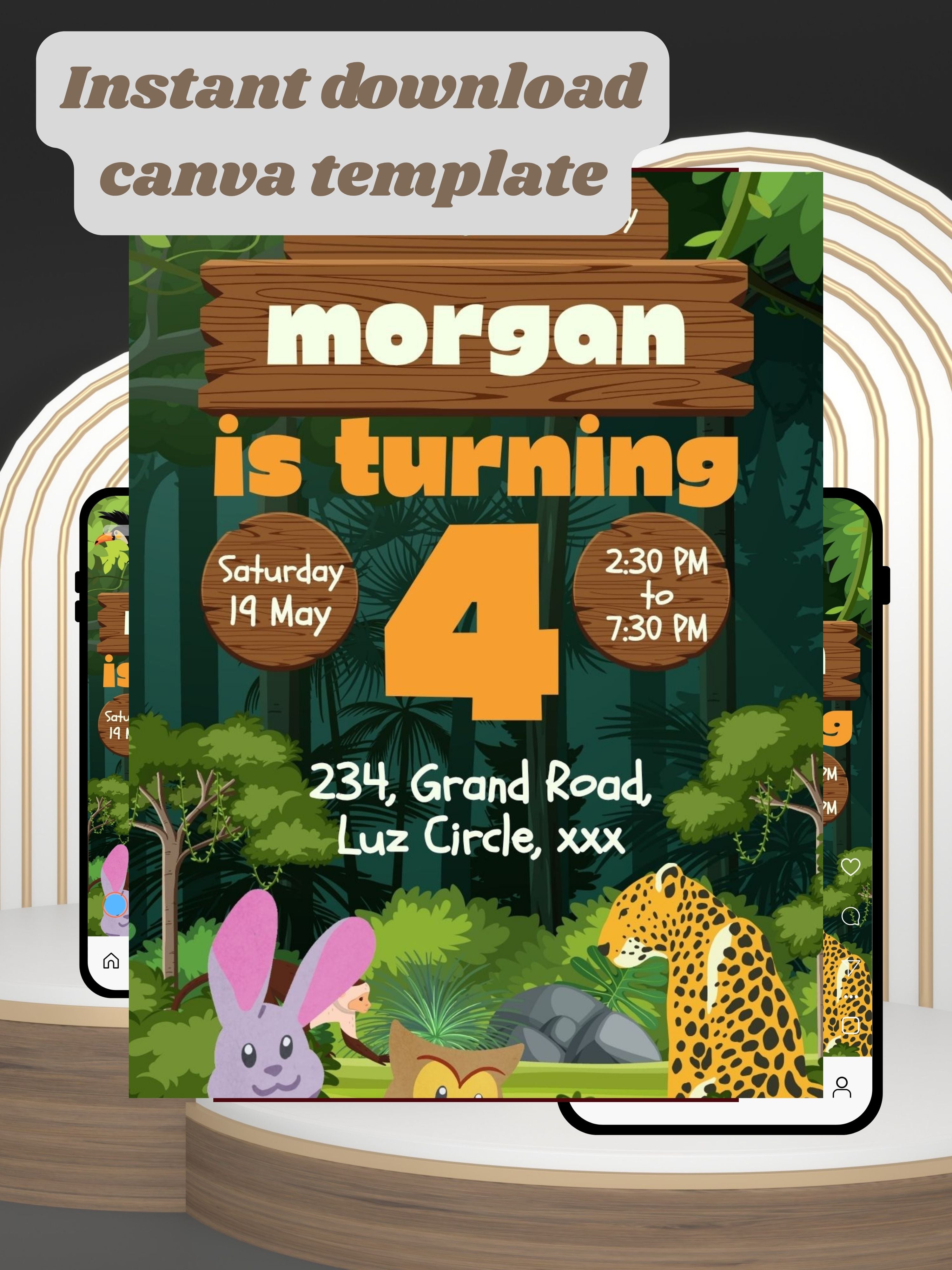 ANIMAL THEME Birthday Invitation Video | Editable Canva pro Template | Kids Party Invite | ki4