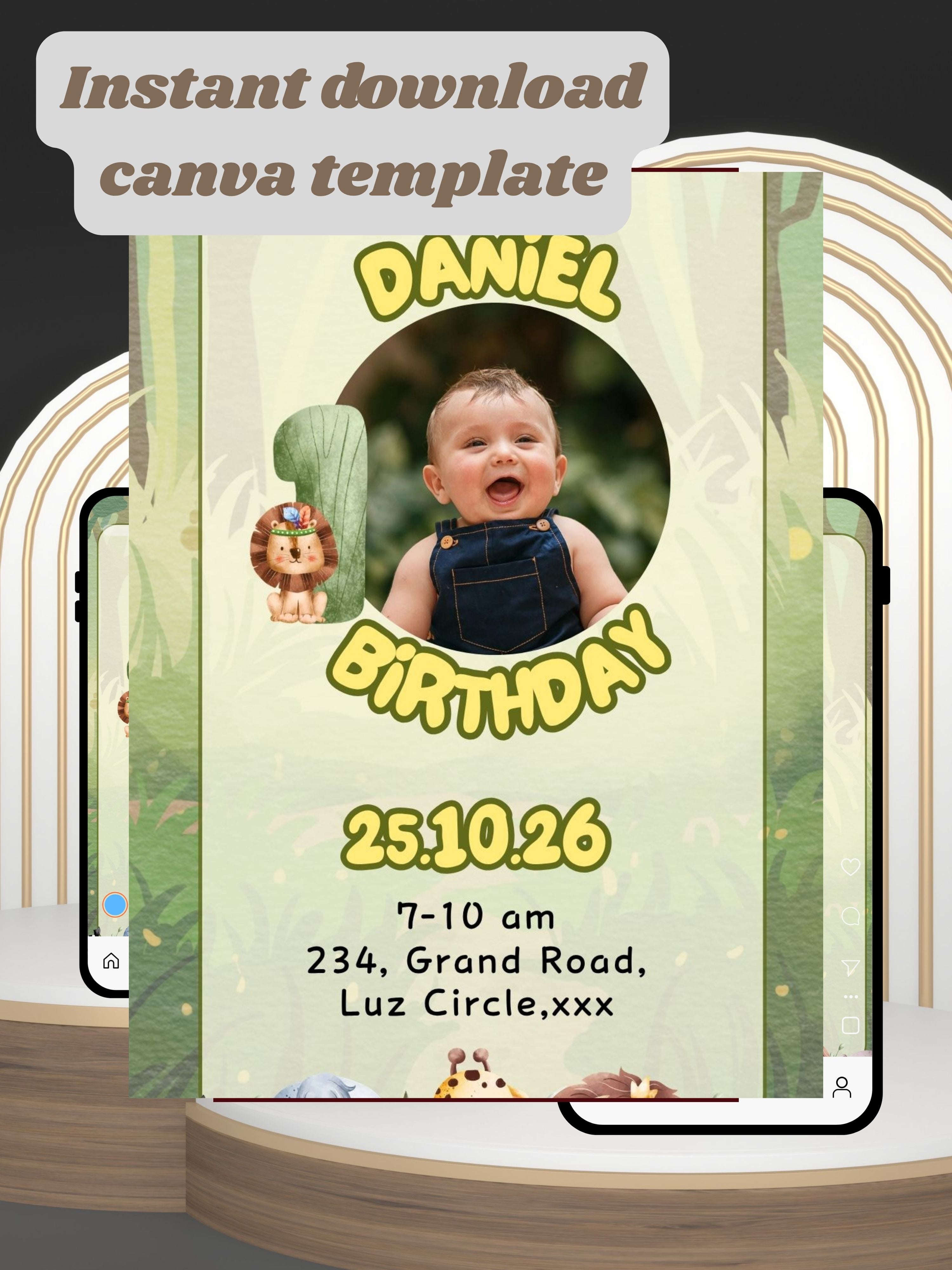 ANIMAL THEME Birthday Invitation Video | Editable Canva pro Template | Kids Party Invite | ki10