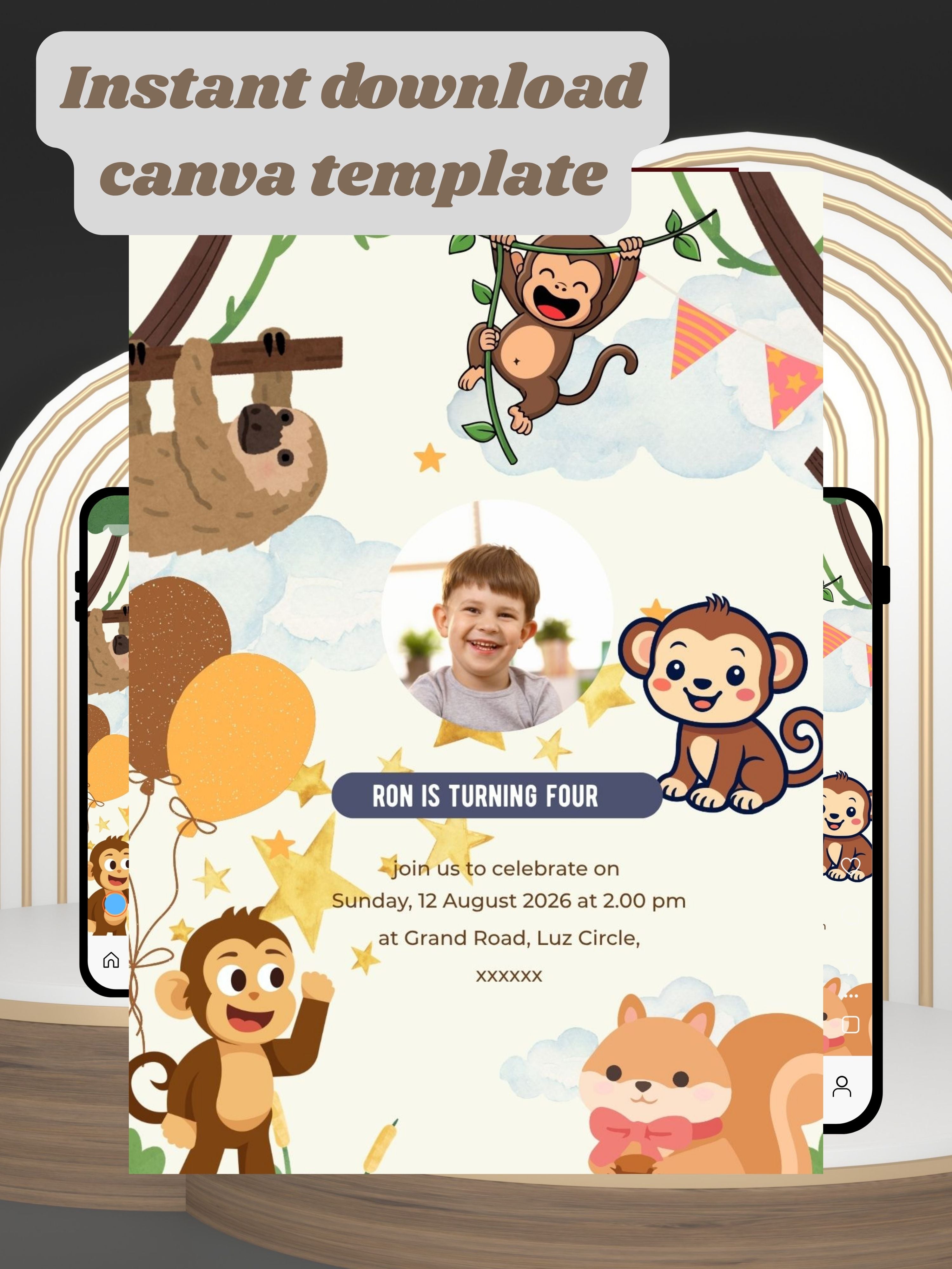 ANIMAL THEME Birthday Invitation Video | Editable Canva pro Template | Kids Party Invite | ki18