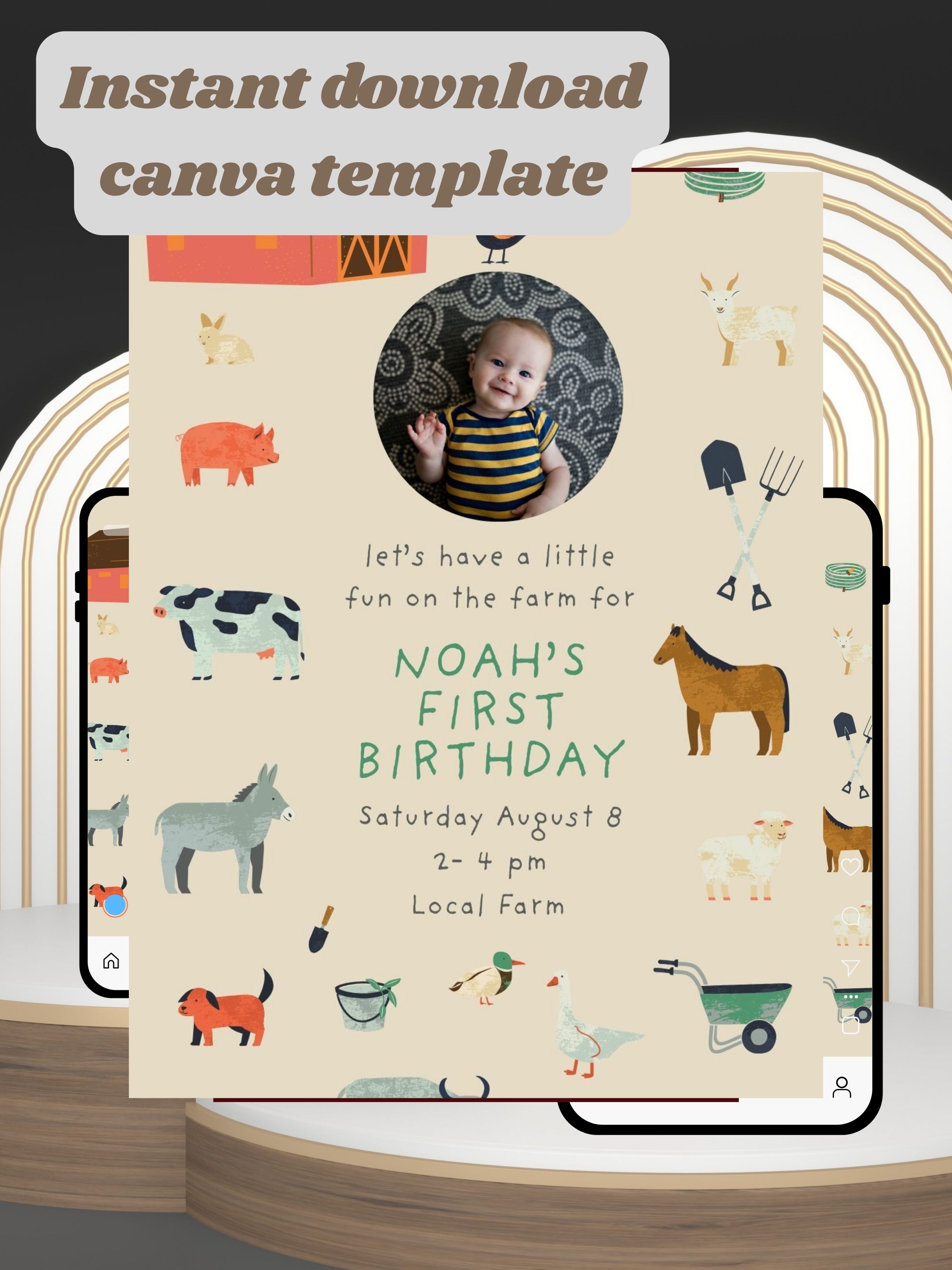 commercial use ANIMAL THEME Birthday Invitation Video | Editable Canva pro Template | Kids Party Invite | ki21c