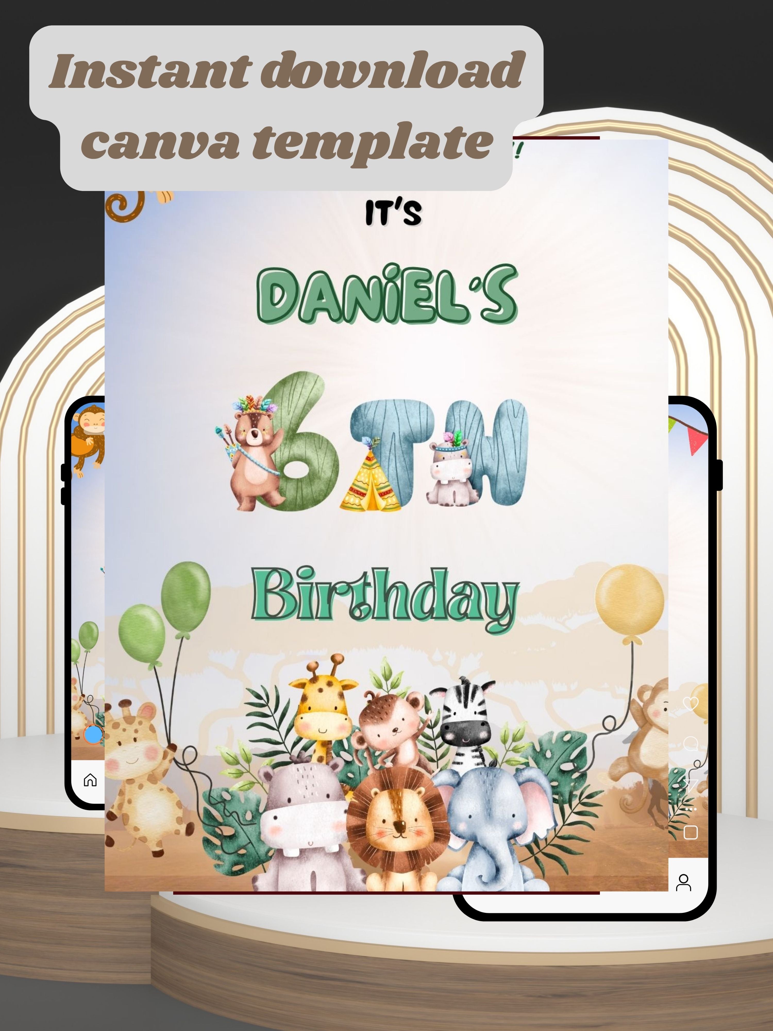 ANIMAL THEME Birthday Invitation Video | Editable Canva pro Template | Kids Party Invite | ki28