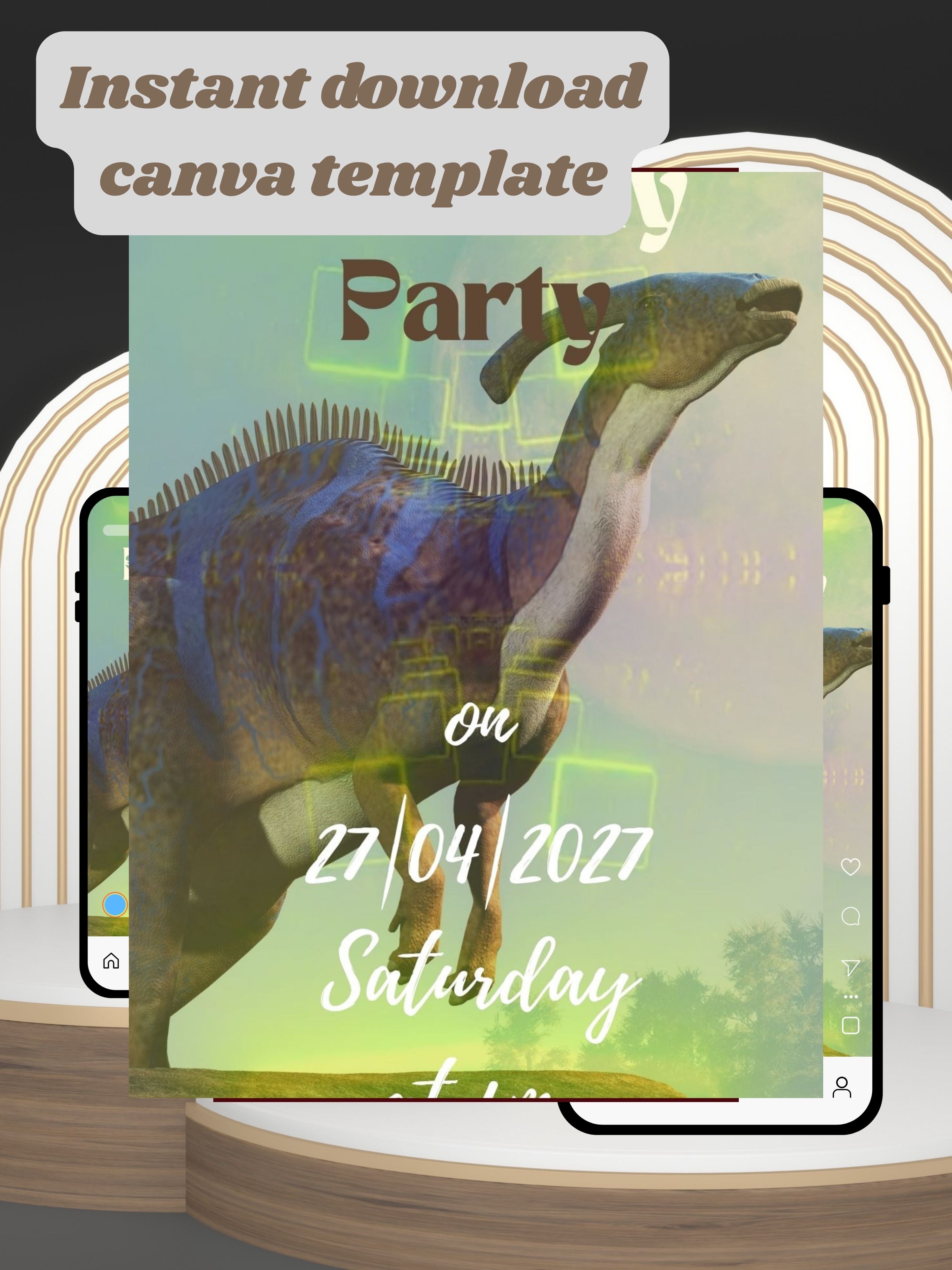 commercial use DINOSAUR Birthday Invitation Video | Editable Canva pro Template | Kids Party Invite | Digital Download|ki41c
