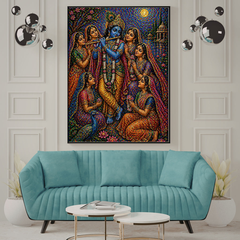 Krishna Gopis Wall Art Commercial Use Bundle | Raas Lila Bead Mosaic Bansuri Flute Five Devotees Peacock Lotus Vrindavan | Hindu Bhakti Yoga Janmashtami POD Etsy Resell License