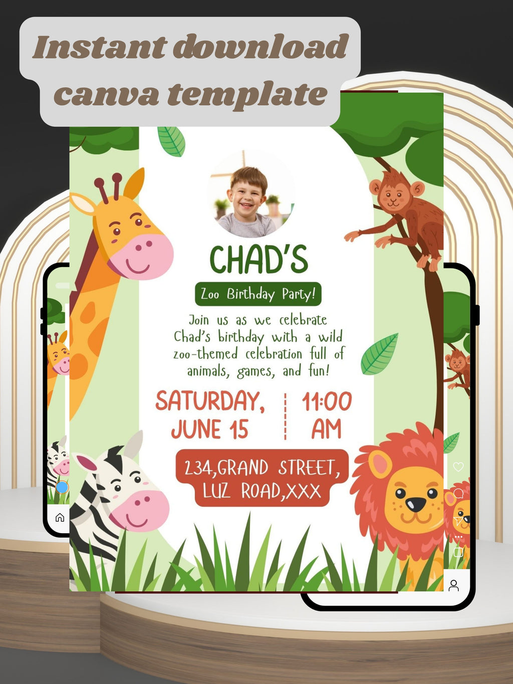 ANIMAL THEME Birthday Invitation Video | Editable Canva pro Template | Kids Party Invite | ki23